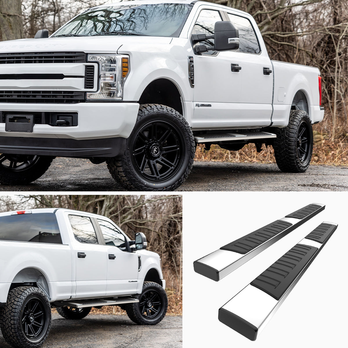 YITAMOTOR 6 inches Running Boards For 2015-2024 Ford F150 SuperCrew Cab, 2017-2024 Ford F250 F350 F450 F550 Super Duty Crew Cab Silver Side Step Nerf Bars