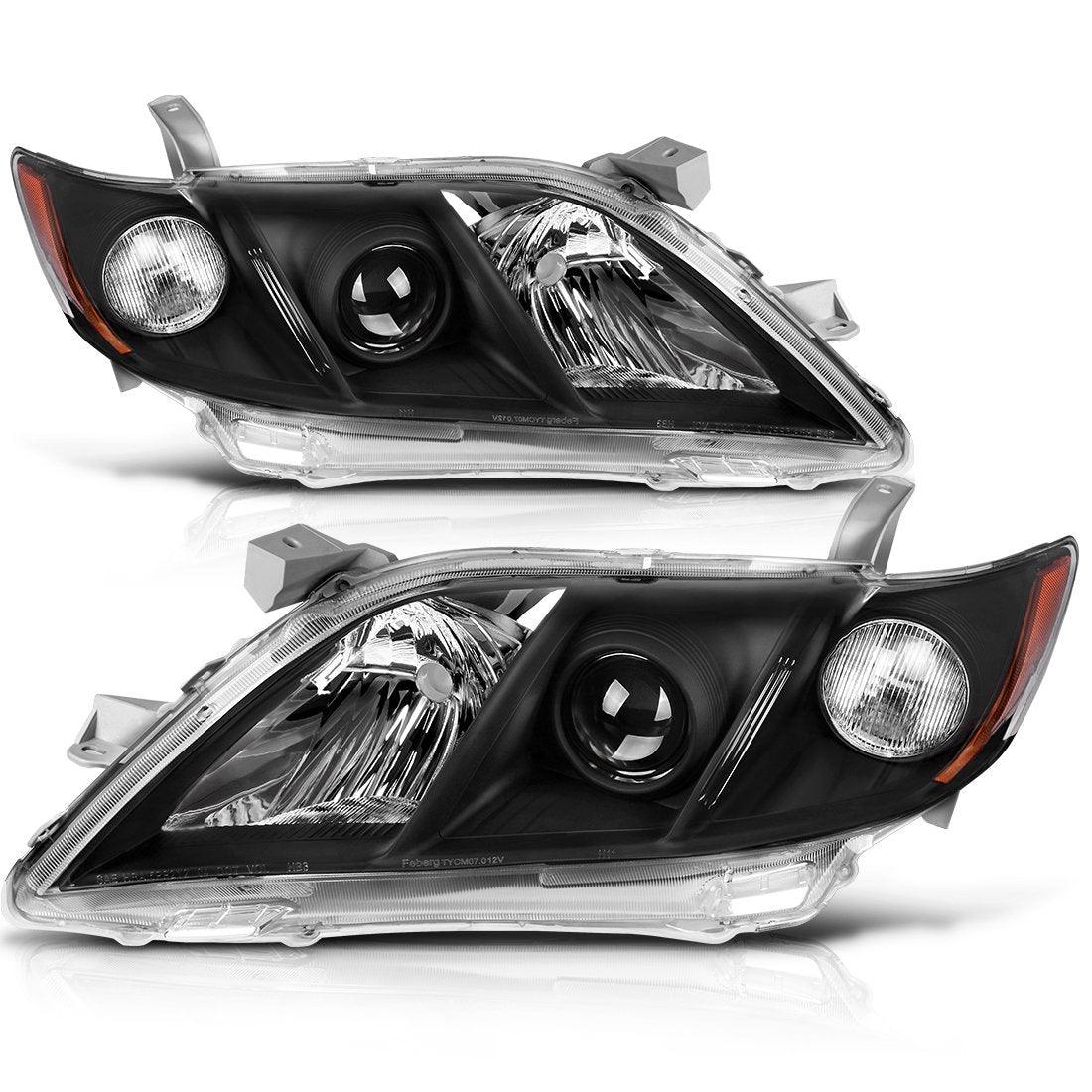 YITAMOTOR 2007-2009 Toyota Camry Headlight Assembly Black Housing Amber Reflector Headlamps