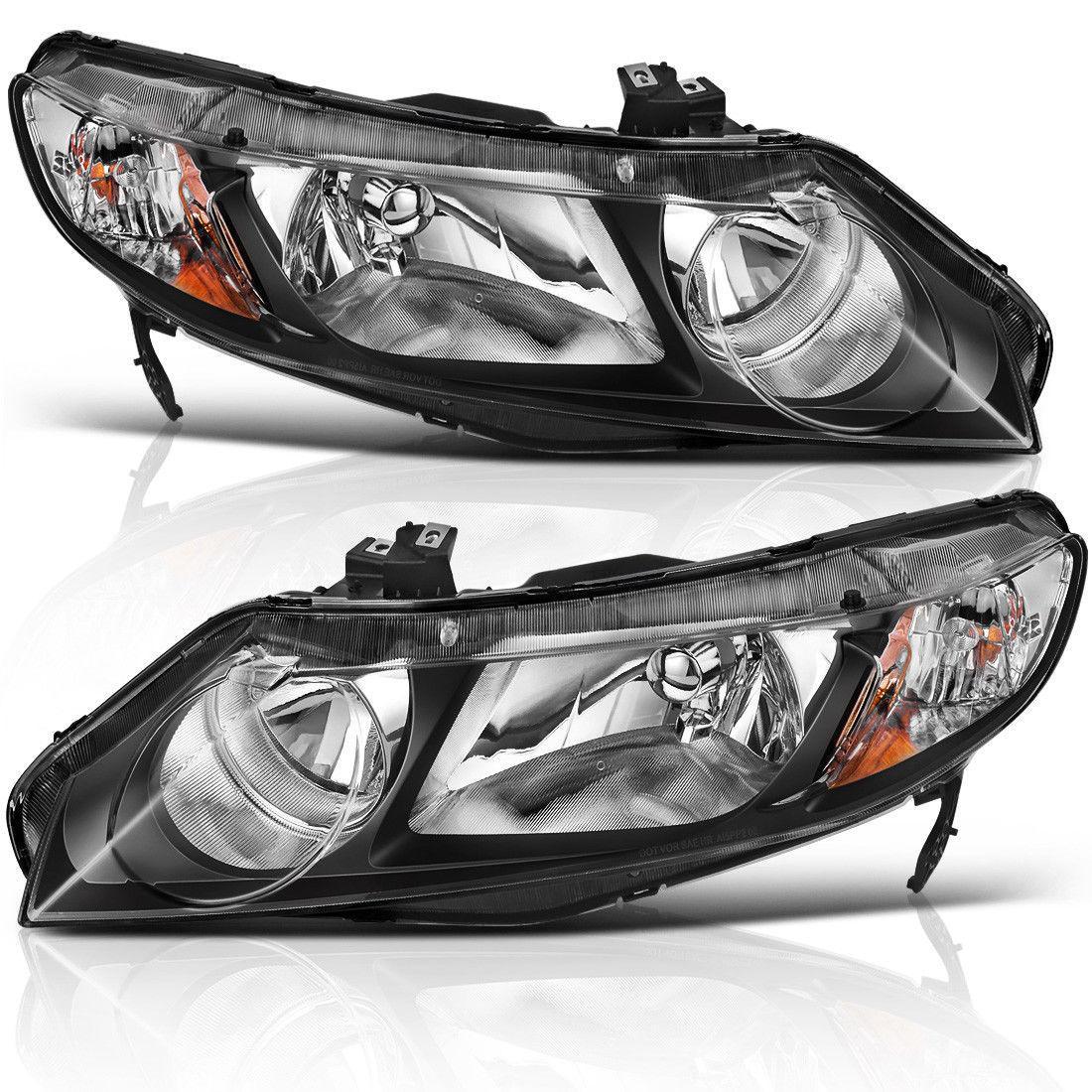 YITAMOTOR 2006-2011 Honda Civic Sedan 4Dr Headlights with Amber Park Lens Black Housing Amber Reflector