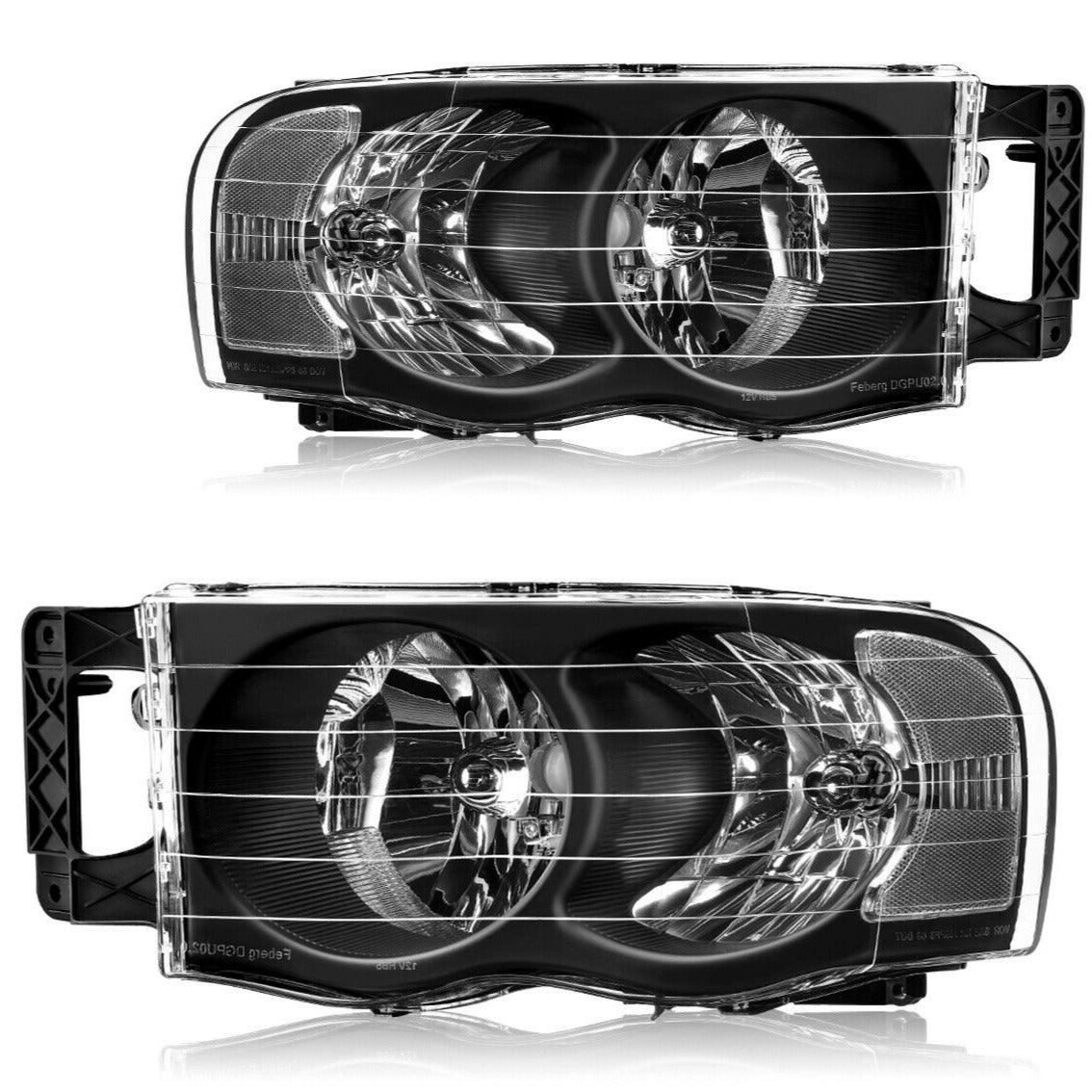 YITAMOTOR Headlights 2002-2005 Dodge Ram Pickup Truck OE Style Headlamps Black Housing Clear Reflector Lens