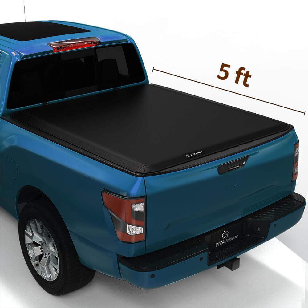 YITAMOTOR 2005-2024 Nissan Frontier with Utility Track Rail, Fleetside 5 ft Bed Soft Tri-Fold Truck Bed Tonneau Cover