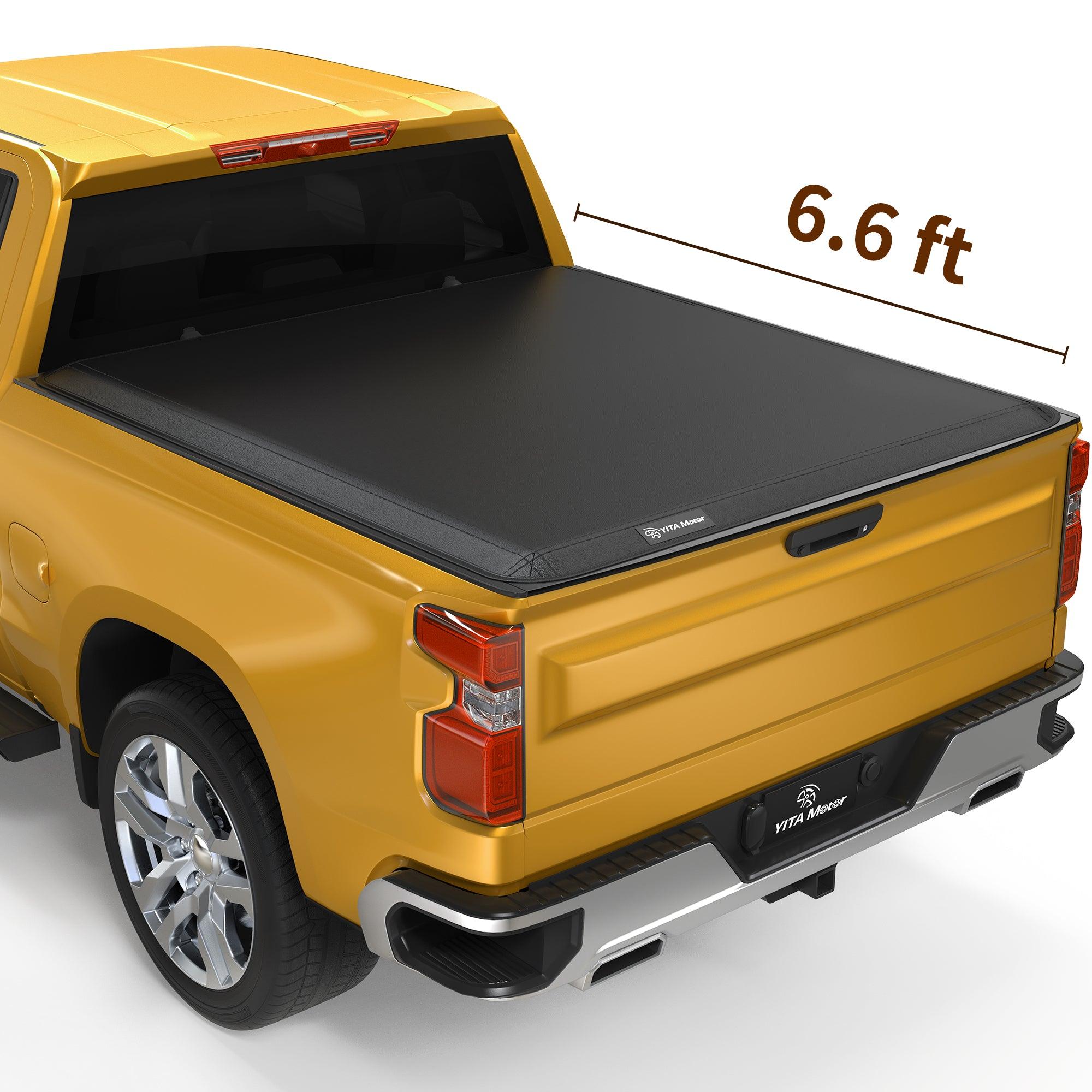 YITAMOTOR Soft Quad Fold 2019-2024 Chevy Silverado/GMC Sierra 1500 New Body Style, Fleetside 6.6 ft Bed Truck Bed Tonneau Cover