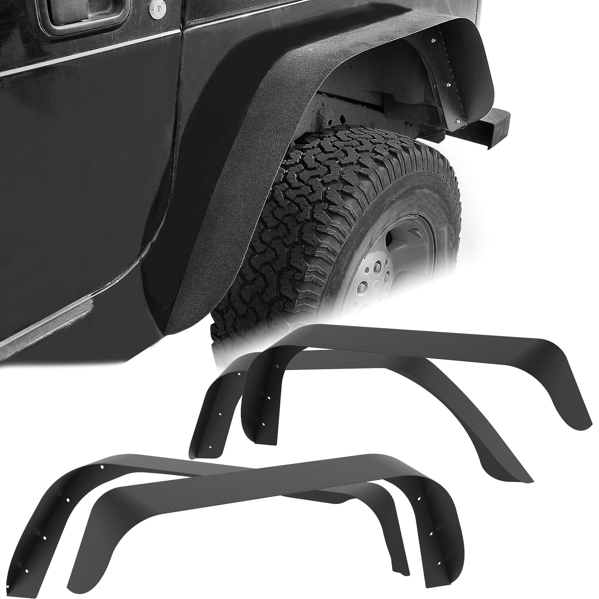 YITAMOTOR Fender Flares for 97-06 Jeep Wrangler TJ 4 PCS Heavy-Duty Off Road Style Front & Rear Flat