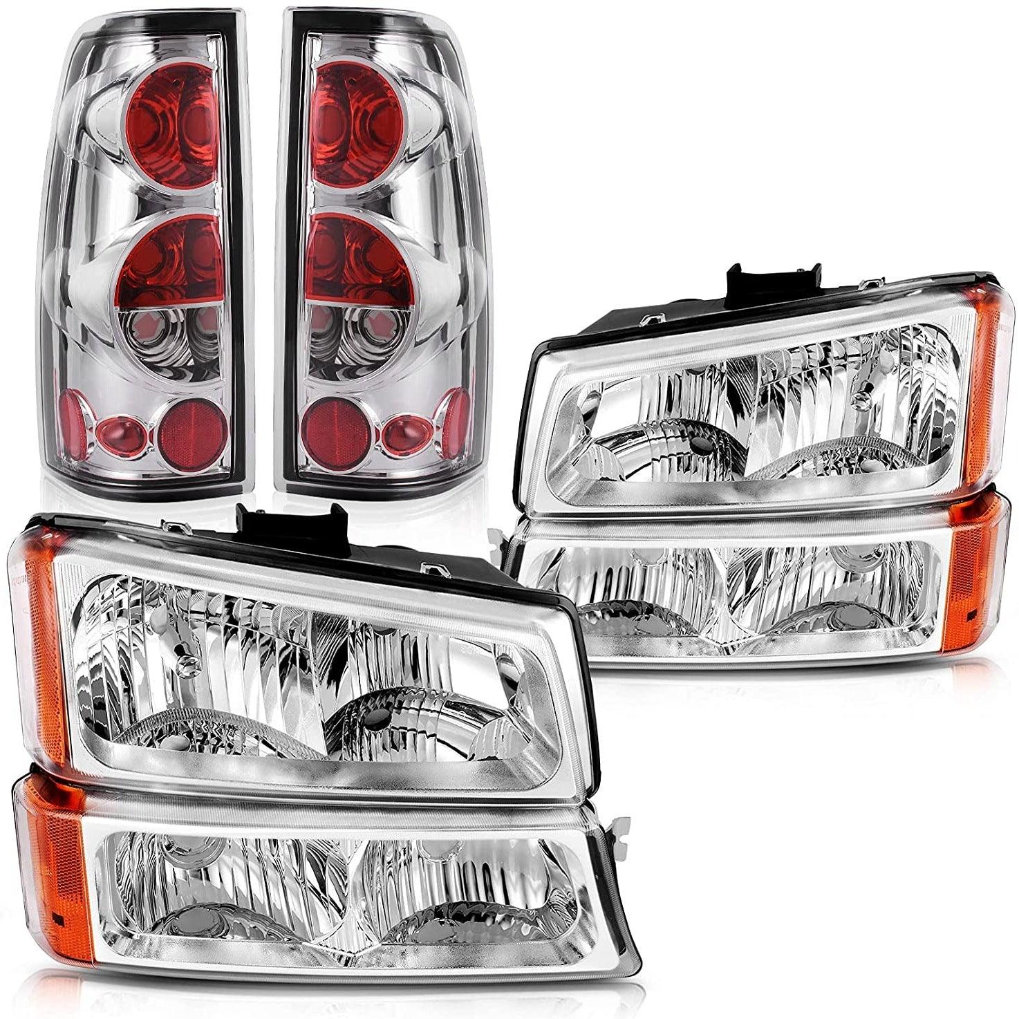 YITAMOTOR 2003-2006 Chevy Silverado Chrome Replacement Headlights + Taillights Combo