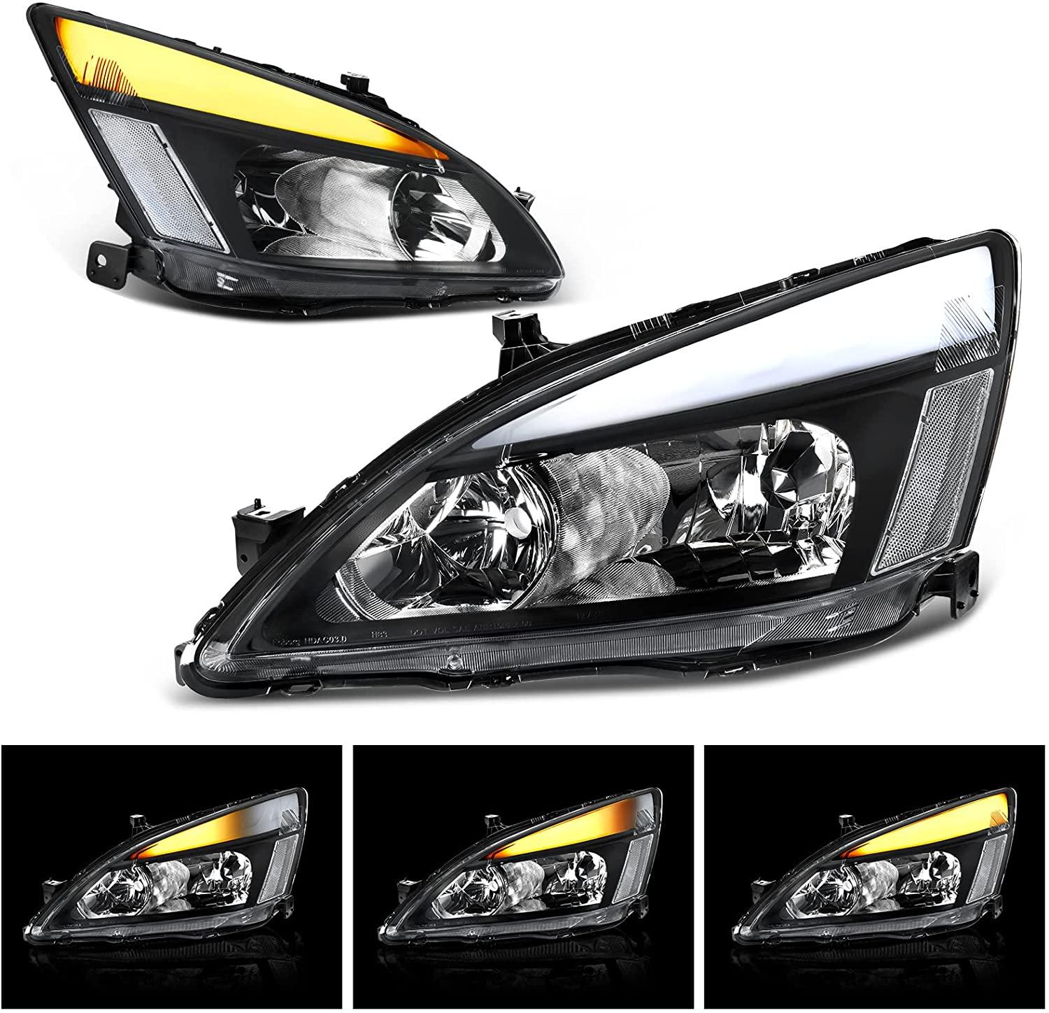 YITAMOTOR Switchback 03-07 Honda Accord DRL LED Tube Headlights Assembly Clear Reflector