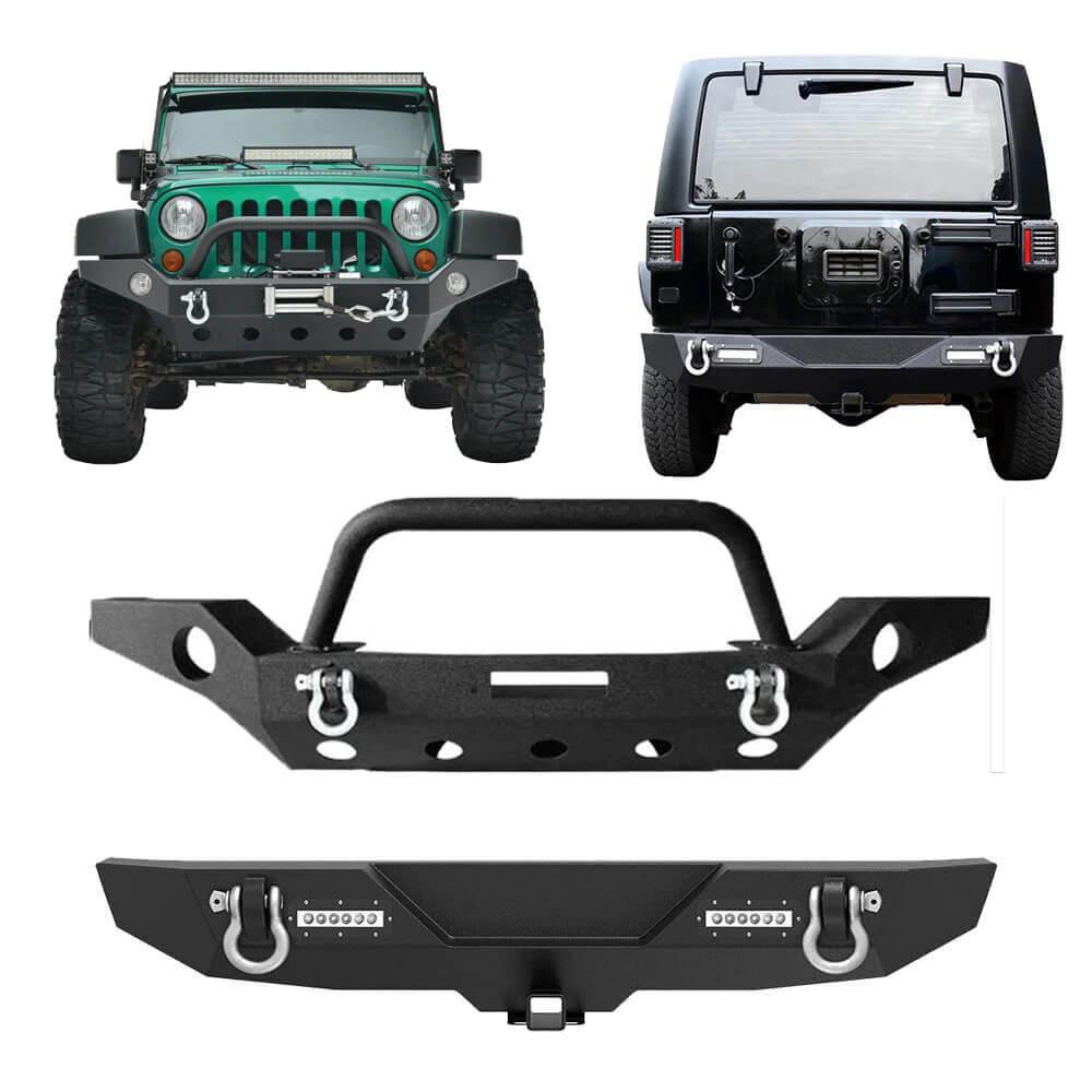 YITAMOTOR Front Rear Bumper for 07-18 Jeep Wrangler JK and JK Unlimited(2/4 Doors), w/Winch Plate, Fog Light Holes