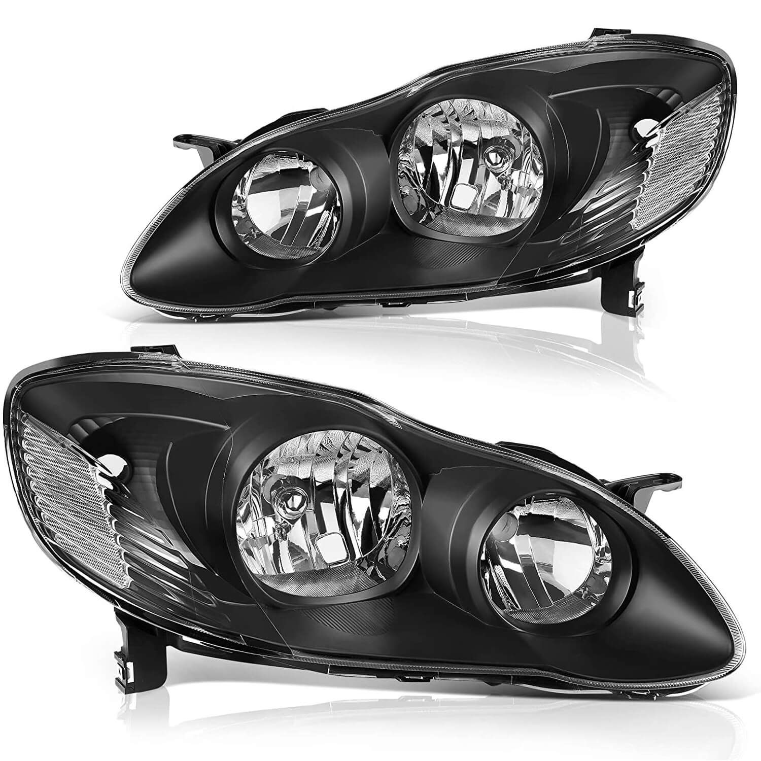 YITAMOTOR 2003-2008 Toyota Corolla Headlight Assembly Black Housing Clear Reflector Clear Lens