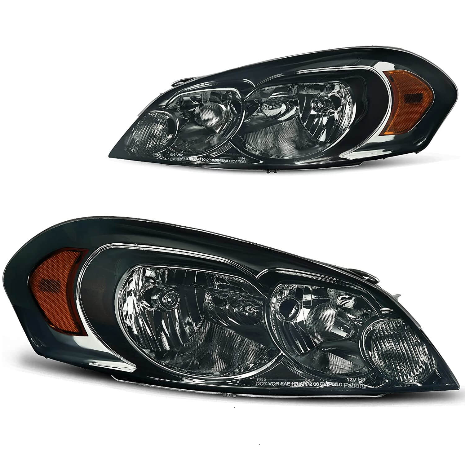 YITAMOTOR 2006-2013 Chevy Impala / 2006 2007 Monte Carlo Headlights Assembly Smoke Lens Amber Reflector