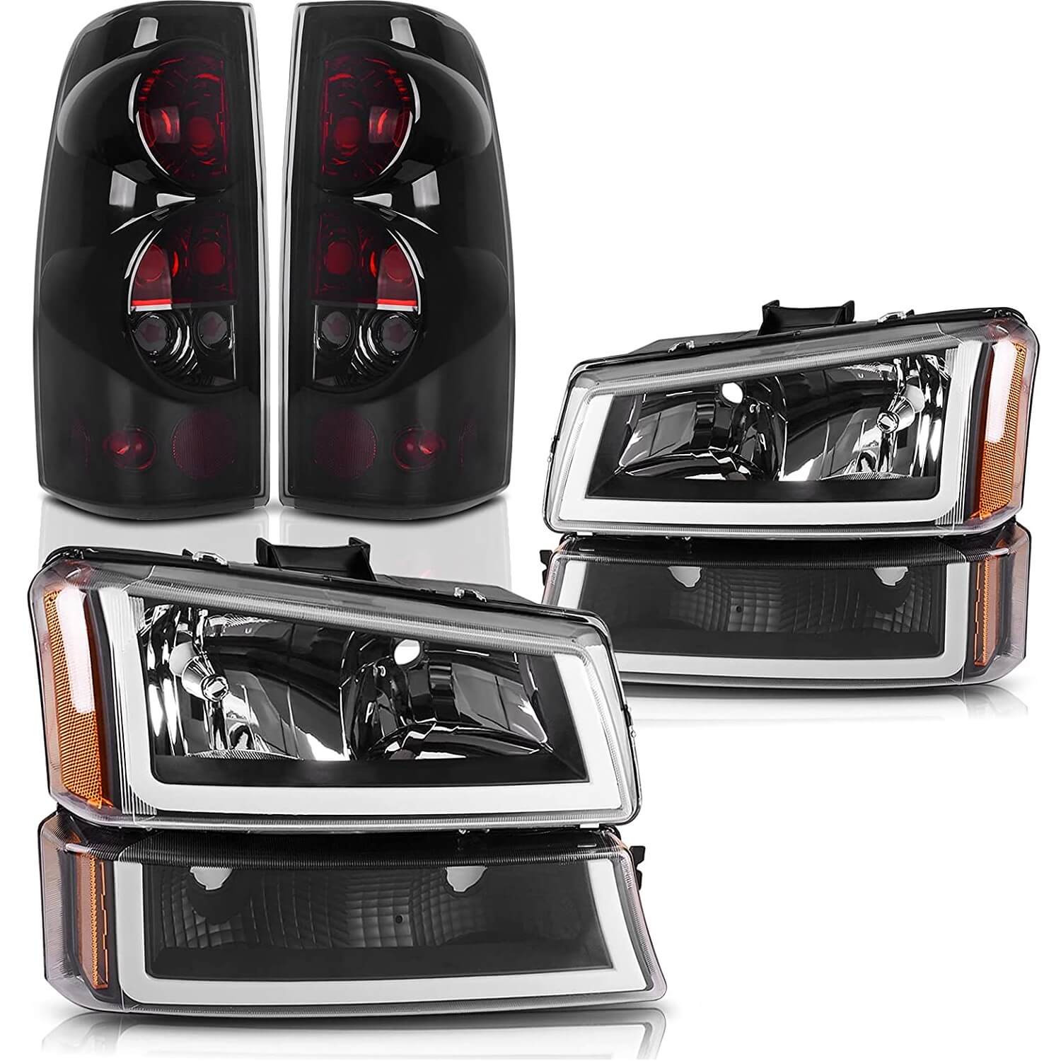 YITAMOTOR 2003-2006 Chevrolet Silverado LED DRL Headlights + Smoke Lens Taillights Combo