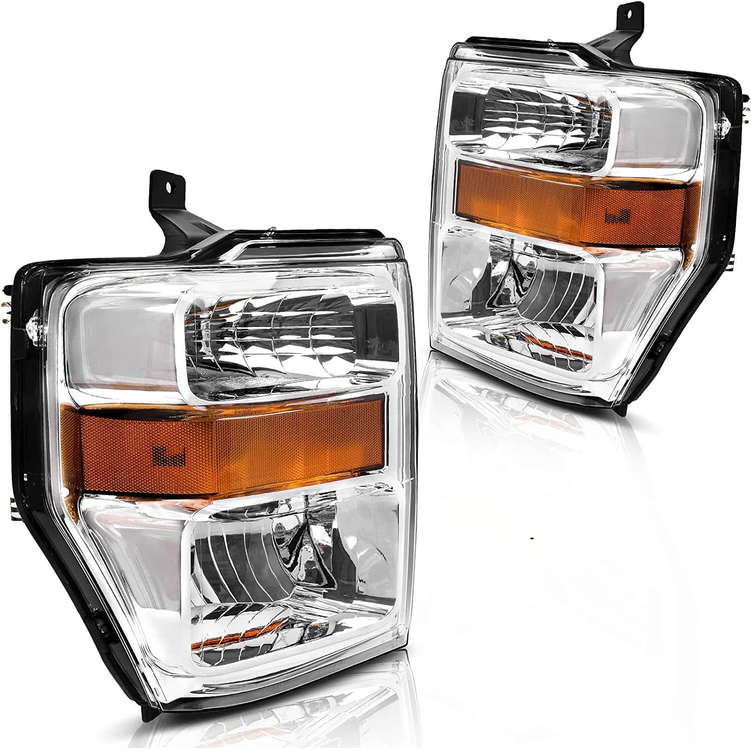 YITAMOTOR 2008-2010 Ford F-250 F-350 F-450 F-550 Super Duty Headlights Assembly Chrome Housing