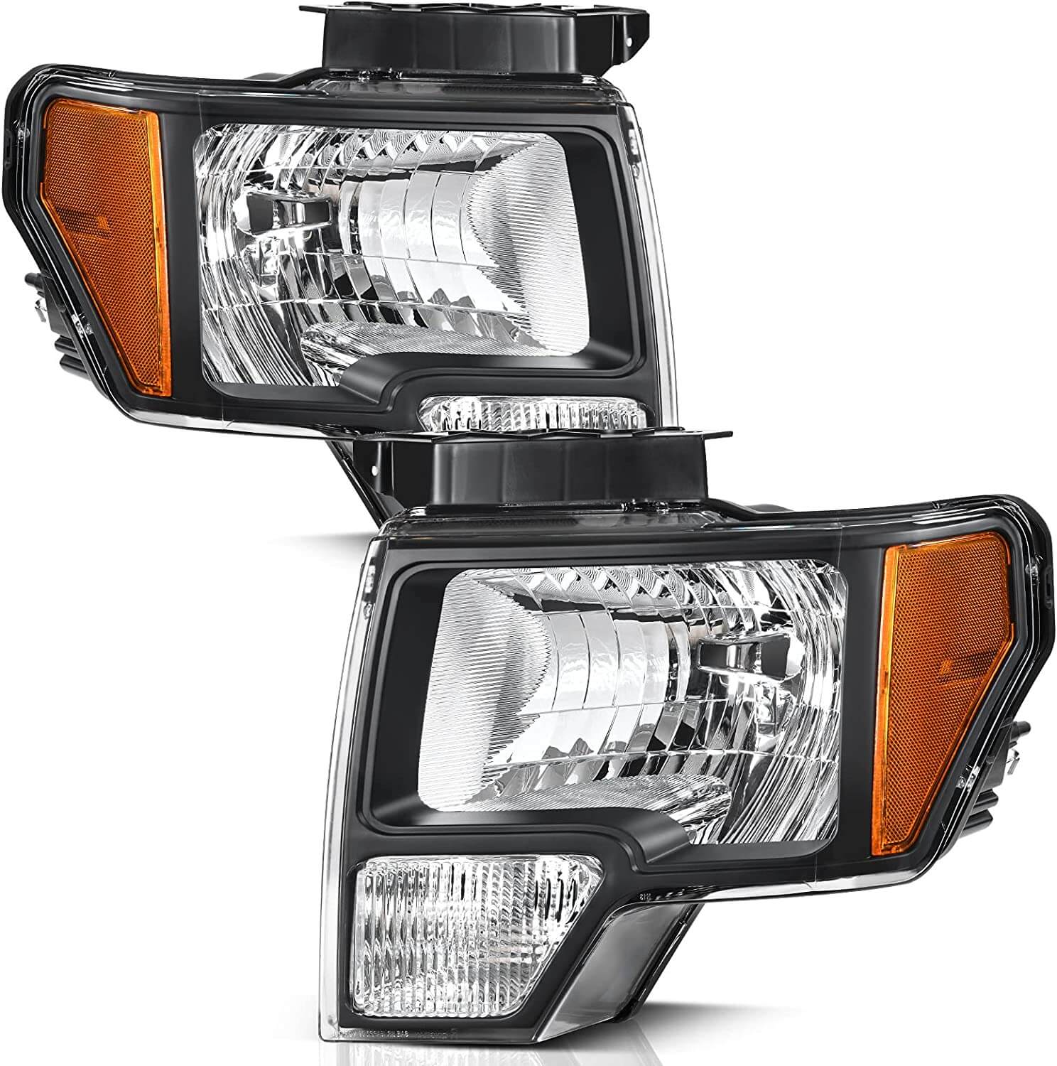 YITAMOTOR 2009-2014 Ford F150 Amber Reflector Chrome Housing Replacement Headlight Assembly