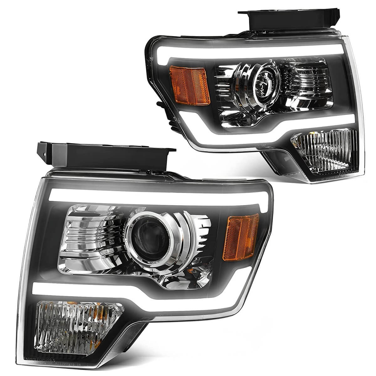 YITAMOTOR 2009-2014 Ford F150 Headlamp LED DRL Headlights Assembly Black Housing Amber Reflector