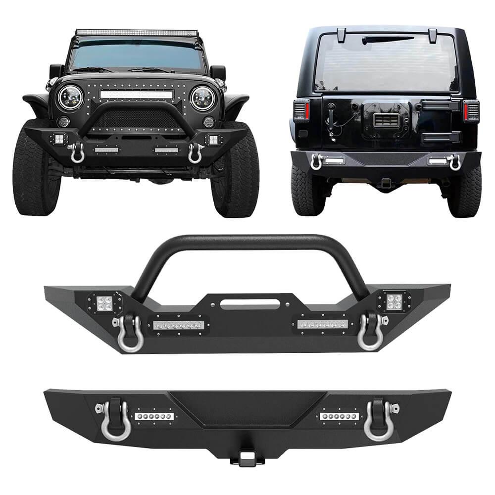 YITAMOTOR Front Rear Bumper for 07-18 Jeep Wrangler JK and JK Unlimited(2/4 Doors), w/ D-rings & Winch Plate