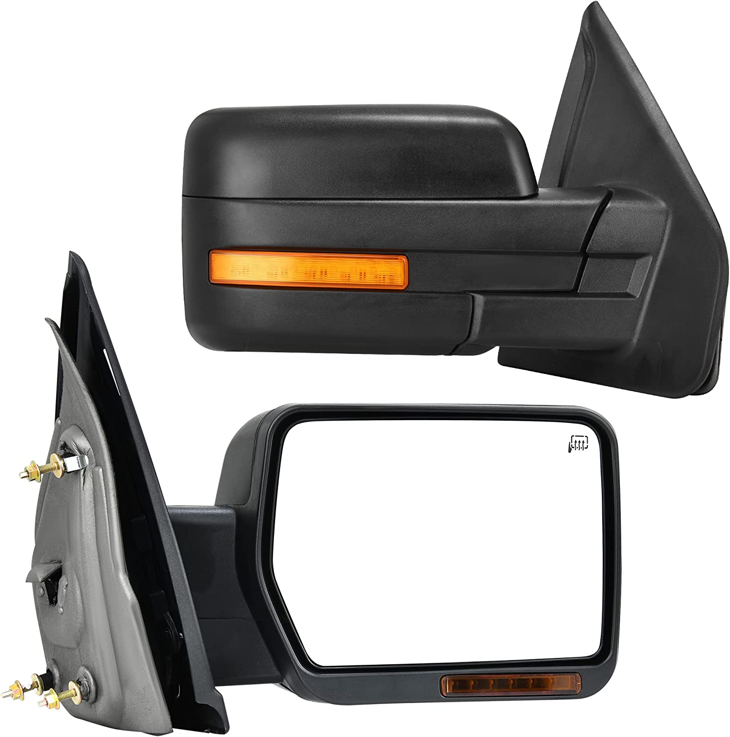 YITAMOTOR 2004-2014 Ford F150 Power Heated Mirror with Turn Signal and Puddle Light Manual Folding Tow Mirror Set