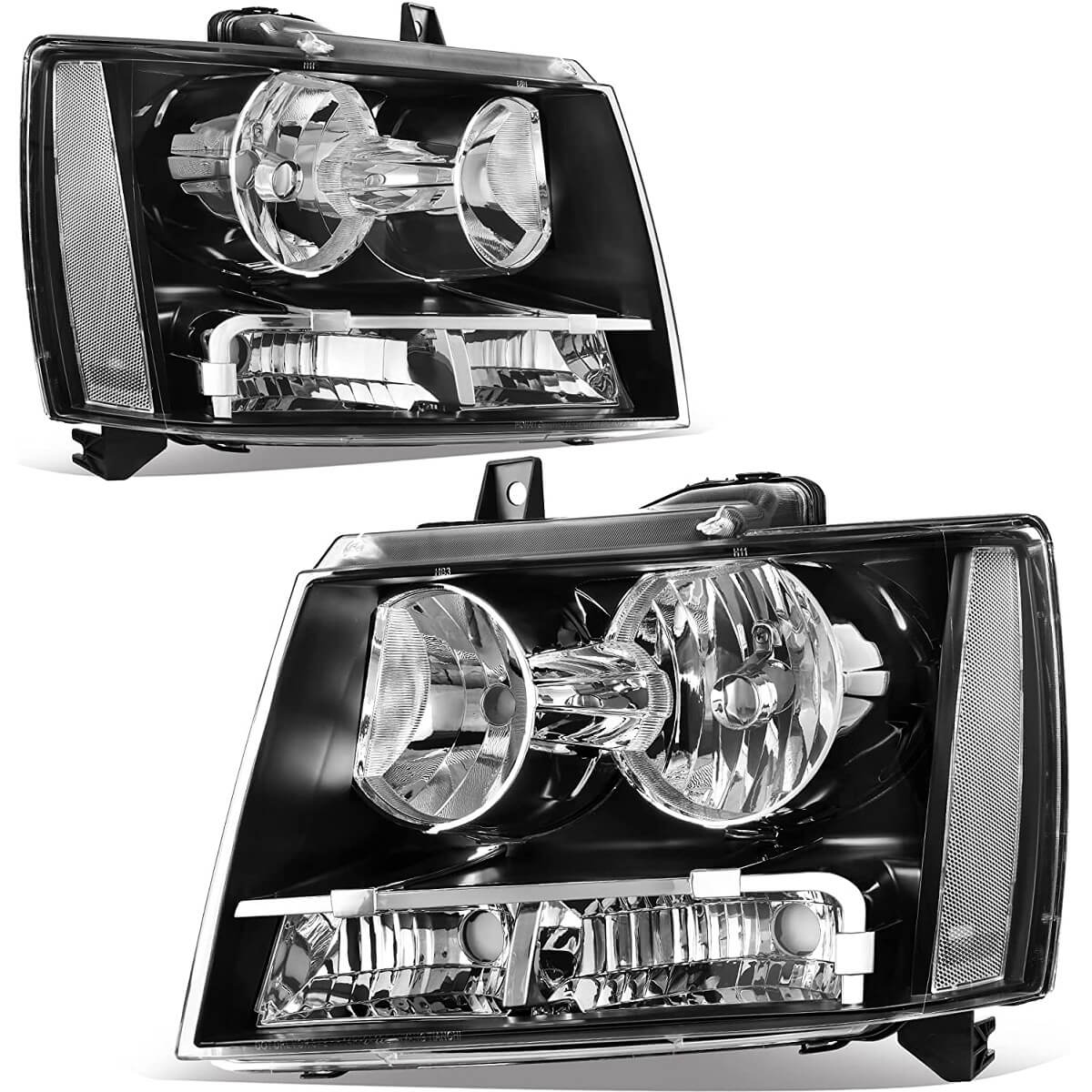 YITAMOTOR 2007-2013 Chevy Avalanche / Suburban Tahoe Halogen Headlights Assembly Black Housing Clear Reflector Clear Lens