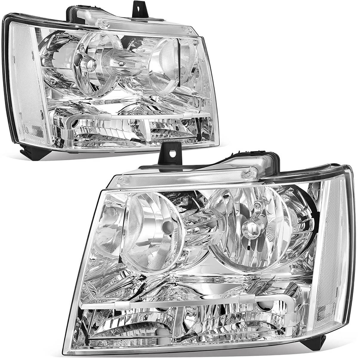 YITAMOTOR 2007-2013 Chevy Avalanche / Suburban Tahoe Halogen Headlights Assembly Chrome Housing Clear Reflector Clear Lens