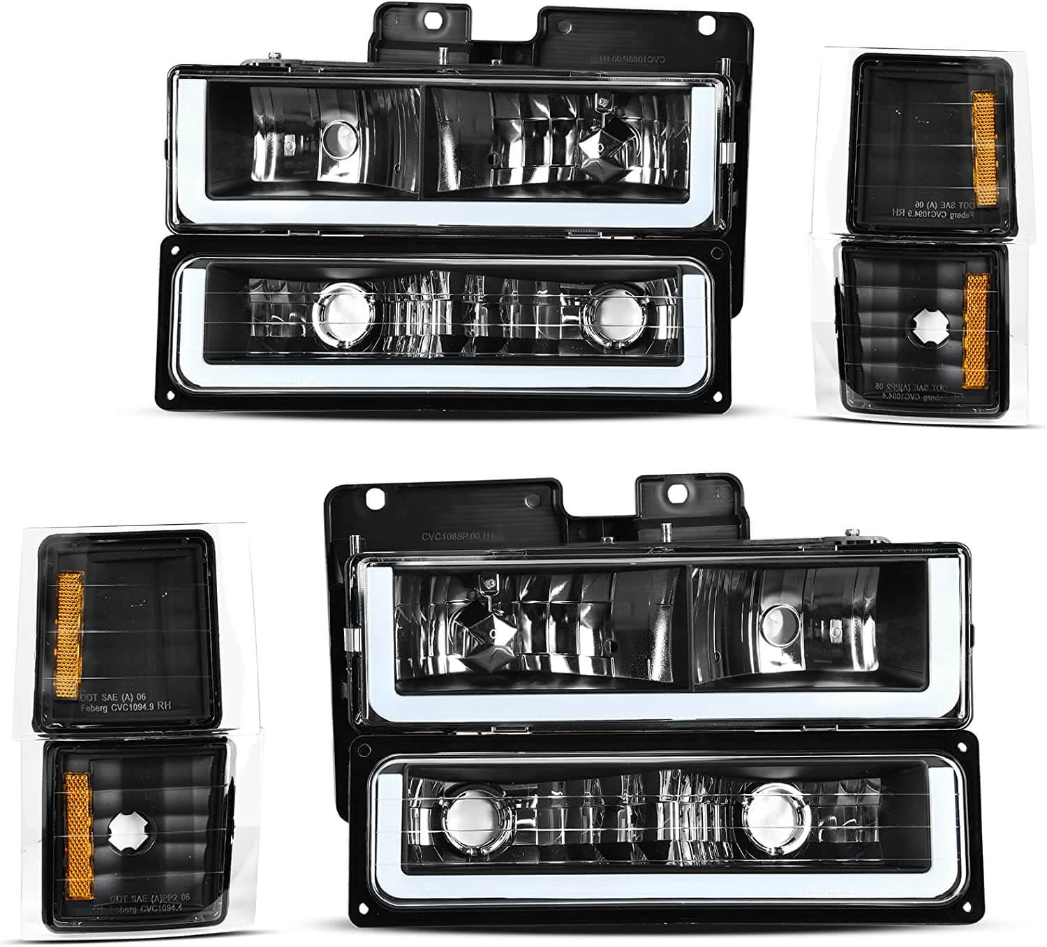 YITAMOTOR 1994-1999 Chevy C/K 1500 2500 3500 LED DRL Headlights Assembly with Corner Light Black Housing