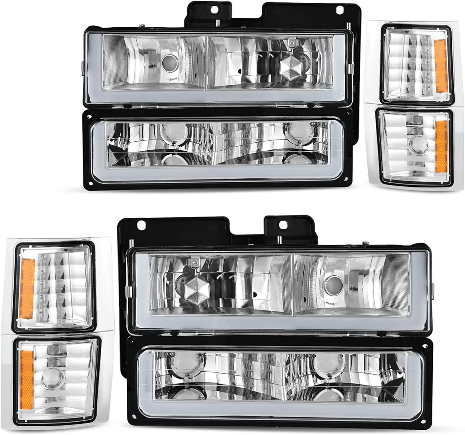 YITAMOTOR 1994-1999 Chevy C/K 1500 2500 3500 LED DRL Headlights Assembly with Corner Light Chrome Housing