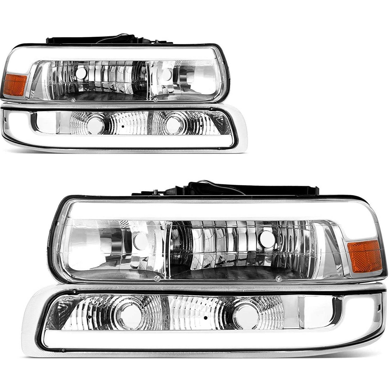 YITAMOTOR 1999-2002 Chevy Silverado LED DRL Headlights Bumper Lamps Chrome Housing