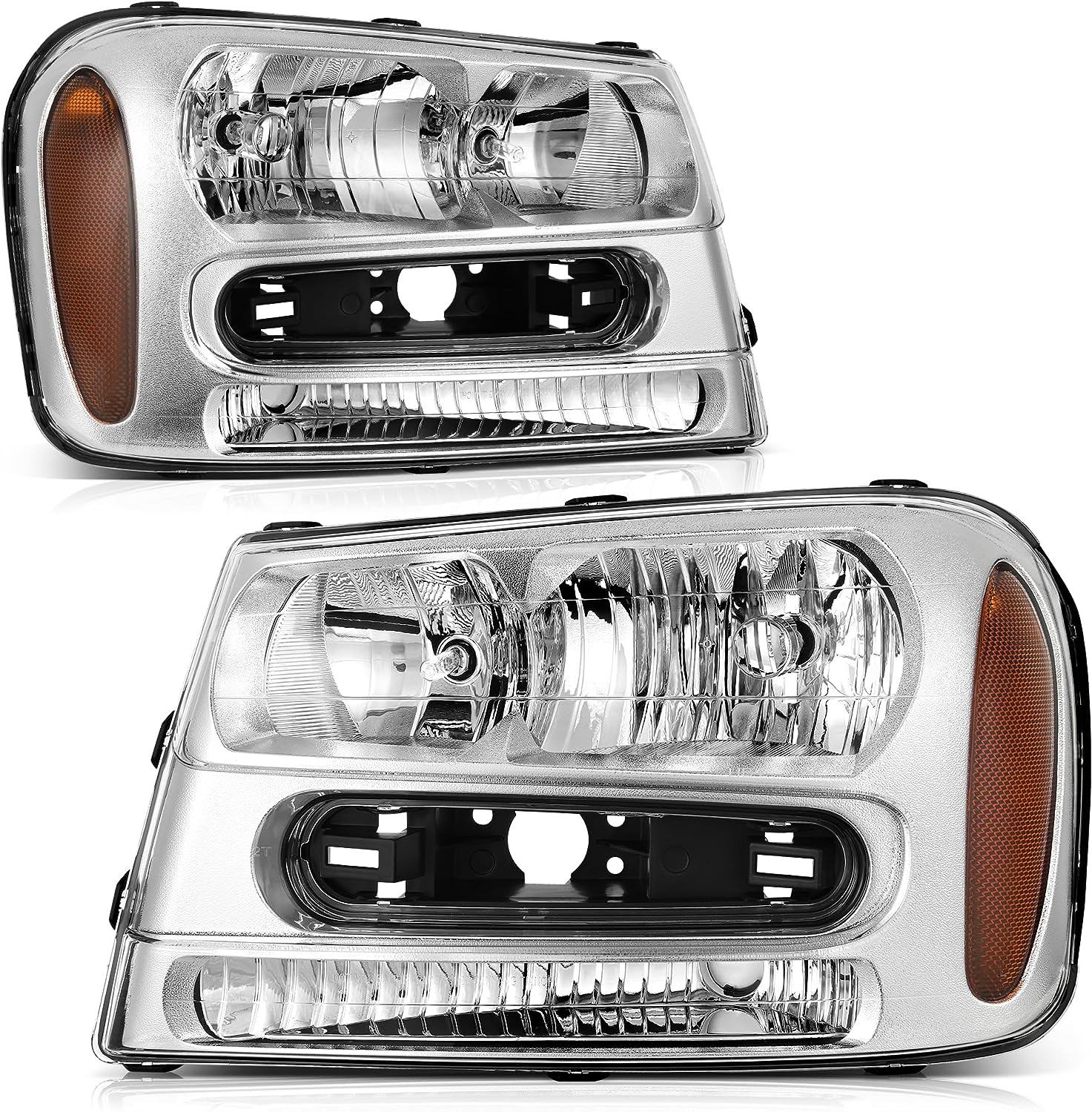 YITAMOTOR Headlight Assembly for Trailblazer 2002-2009 Replacement Chrome Housing Headlamp