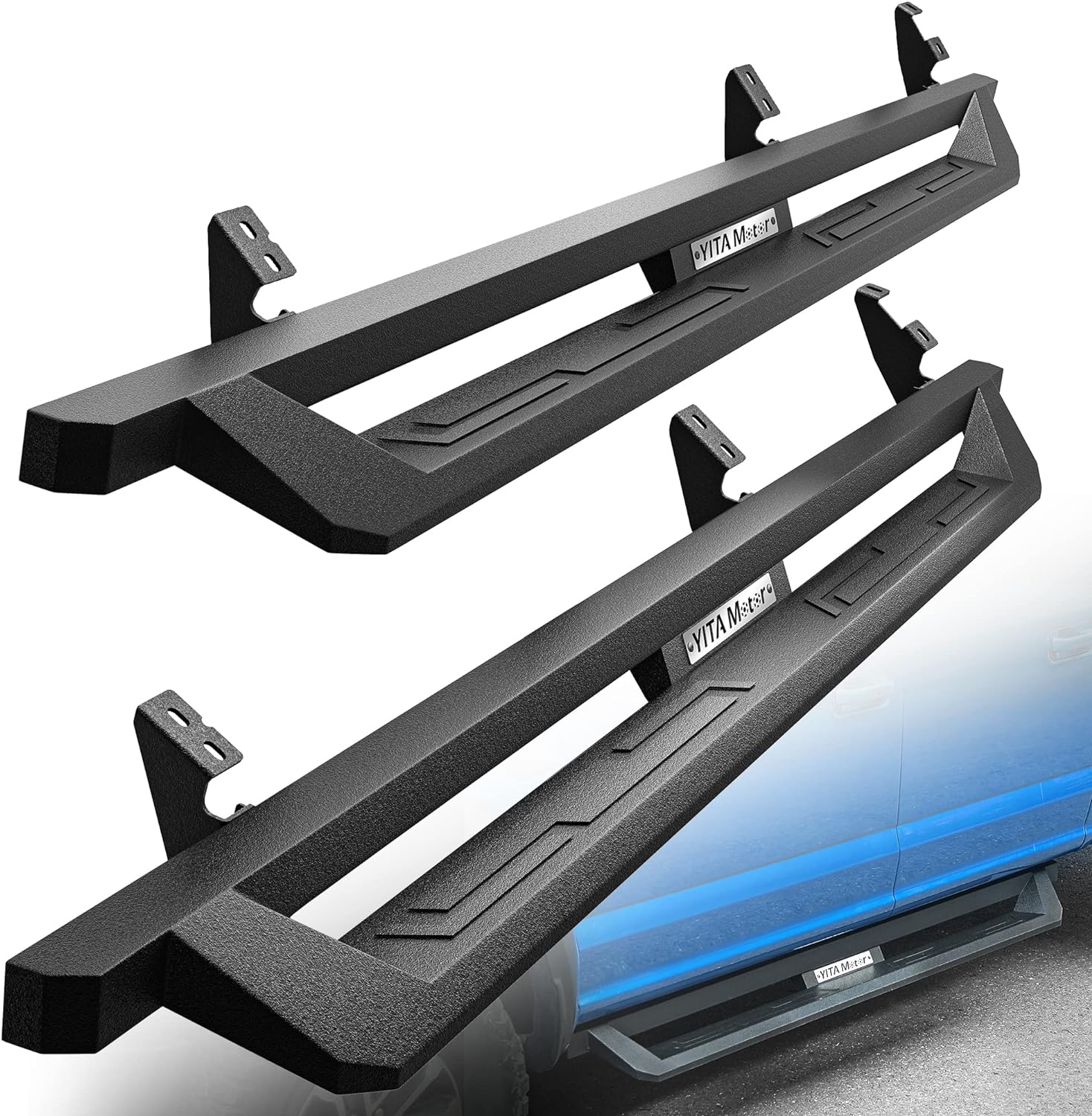 YITAMOTOR Running Boards Compatible with 2007-2021 Toyota Tundra Double Cab, Off-Road Drop Side Steps, Black Powder Coated Nerf Bars