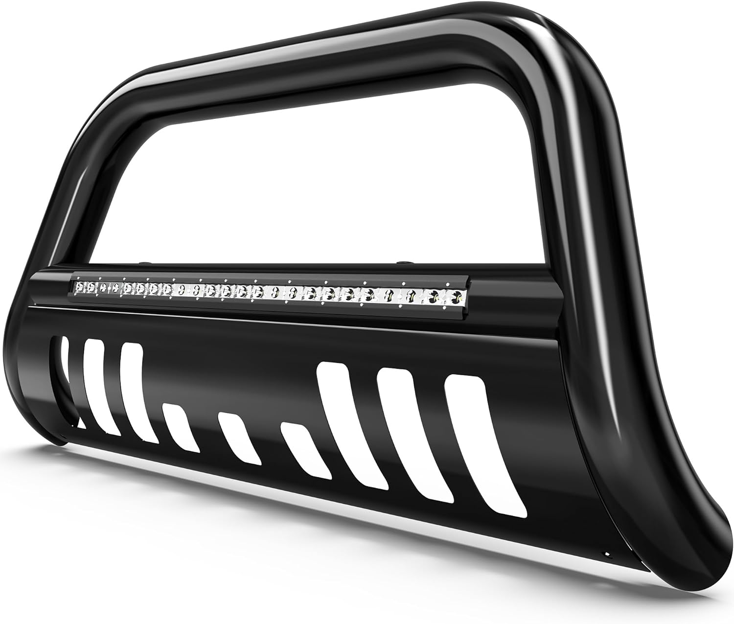 YITAMOTOR Bull Bar Compatible with 2005-2021 Nissan Frontier w/LED Light Bar, 3" Tubing Brush Guard Pickup Truck Front Bumper Push Bar w/Grille Skid Plate