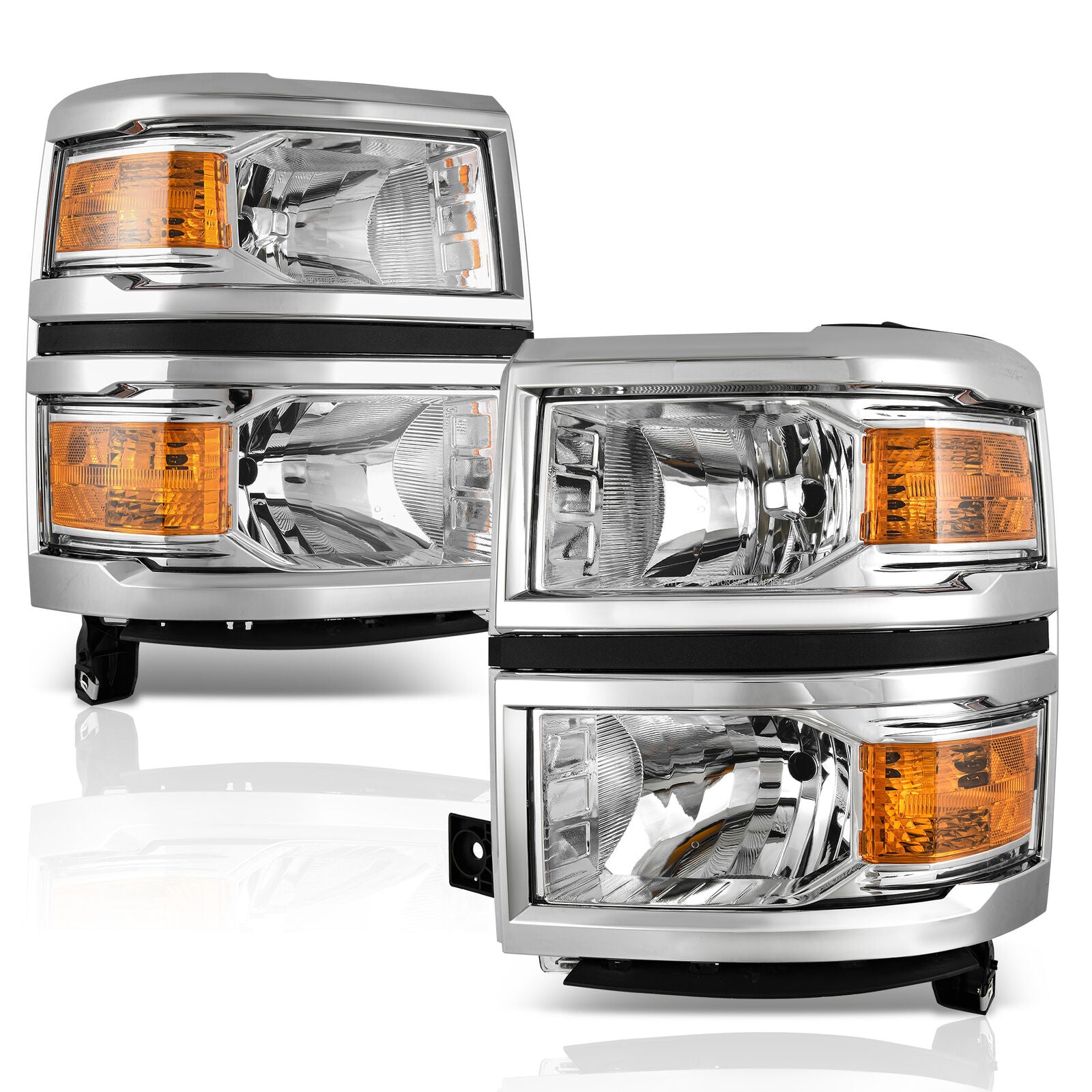 YITAMOTOR Front Headlights Chrome Headlamps for 2014-2015 Chevy Silverado 1500 Amber Side