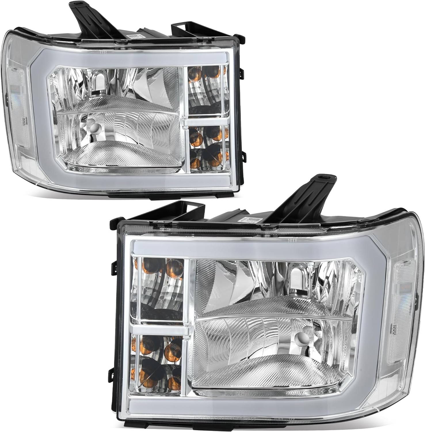 YITAMOTOR LED DRL Headlights Assembly Compatible with 2007-2013 GMC Sierra 1500/2007-2014 GMC Sierra 2500 HD/Sierra 3500 HD (Not fit classic models) Headlamp Chrome Housing Clear Lens