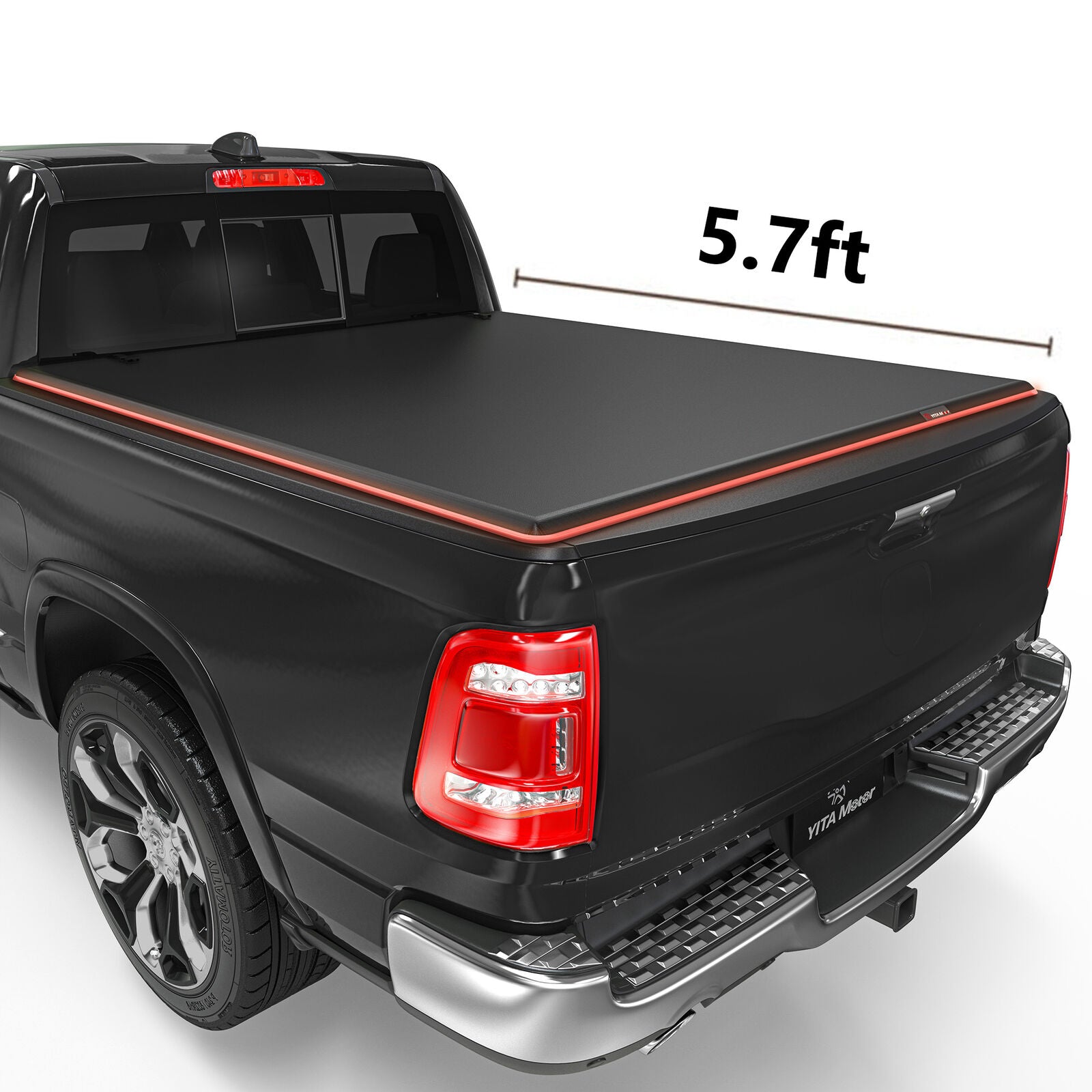 YITAMOTOR 5.7FT Bed Tonneau Cover For 2003-2023 Dodge Ram 1500 2500 3500 Soft 3-Fold w/ Lamp