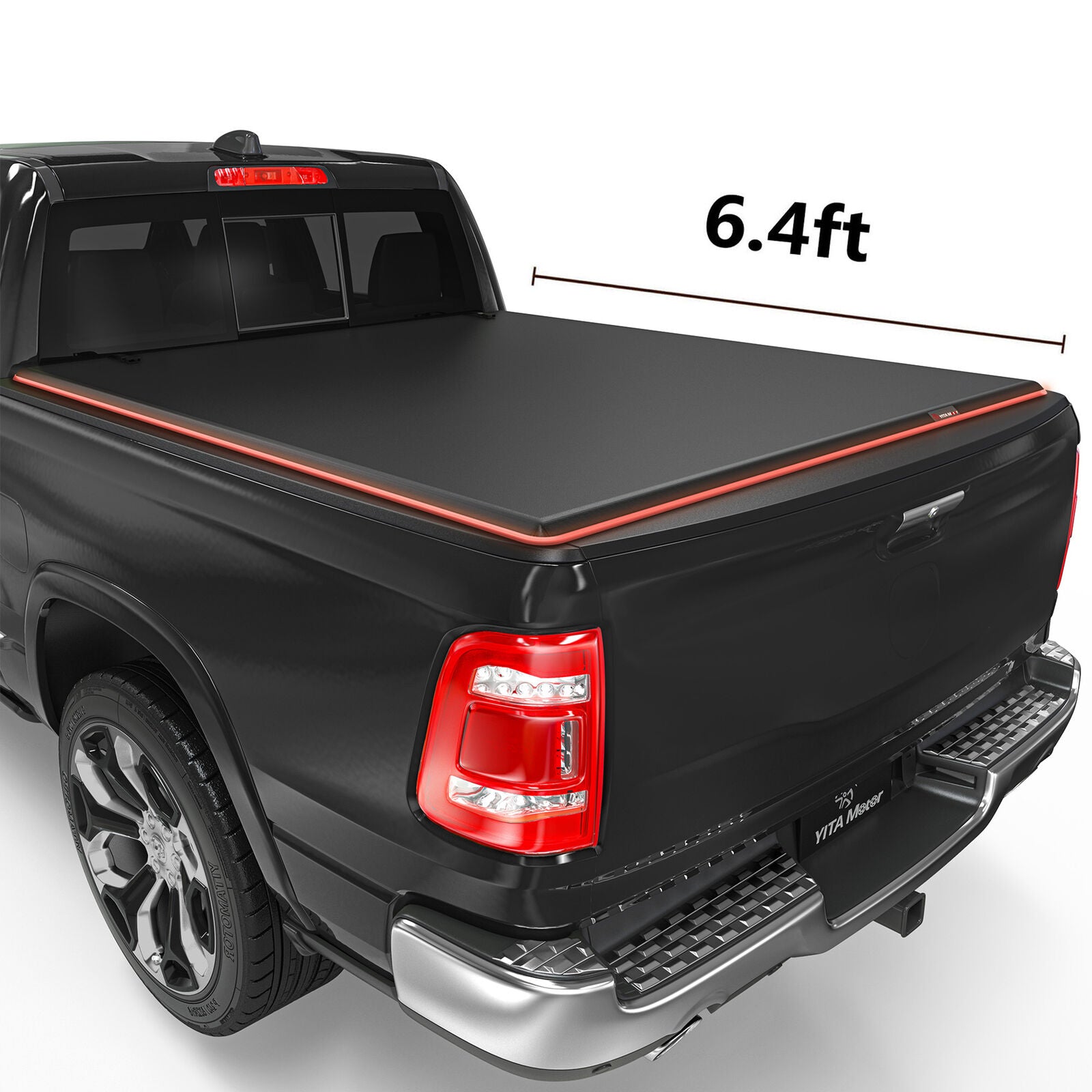 YITAMOTOR 6.4FT Bed Tonneau Cover For 2003-2023 Dodge Ram 1500 2500 3500 Soft 3-Fold w/ Lamp