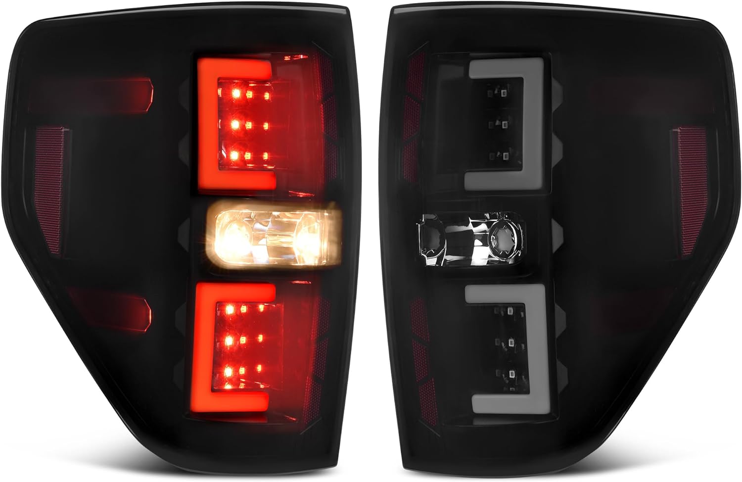 YITAMOTOR Tail Lights Compatible with 2009-2014 Ford F-150 Tail Lamp Smoked Lens LED Tube Style Taillights Replacement - Pair Set