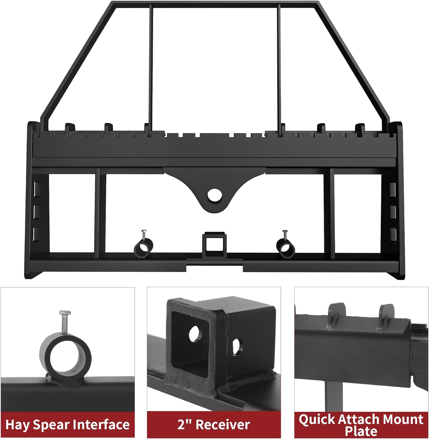 2500lbs Pallet Fork Frame Attachment, 45" Skid Steer Pallet Fork Frame with 2" Hitch Receiver & Spear Sleeves for Loaders Tractors Quick Tach Mount