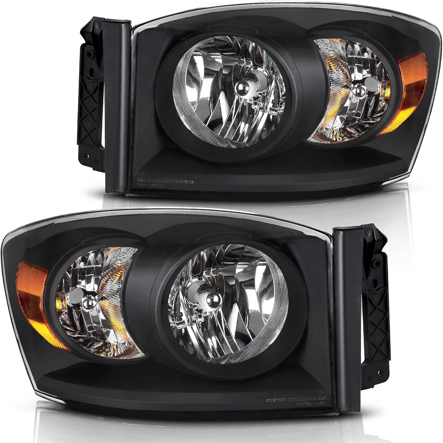 YITAMOTOR  Headlight Assembly Compatible with 2006-2008 Dodge Ram 1500/06-09 Dodge Ram 2500 3500 Pickup Replacement Headlamp Driving Light Black Housing Amber Reflector Clear Lens