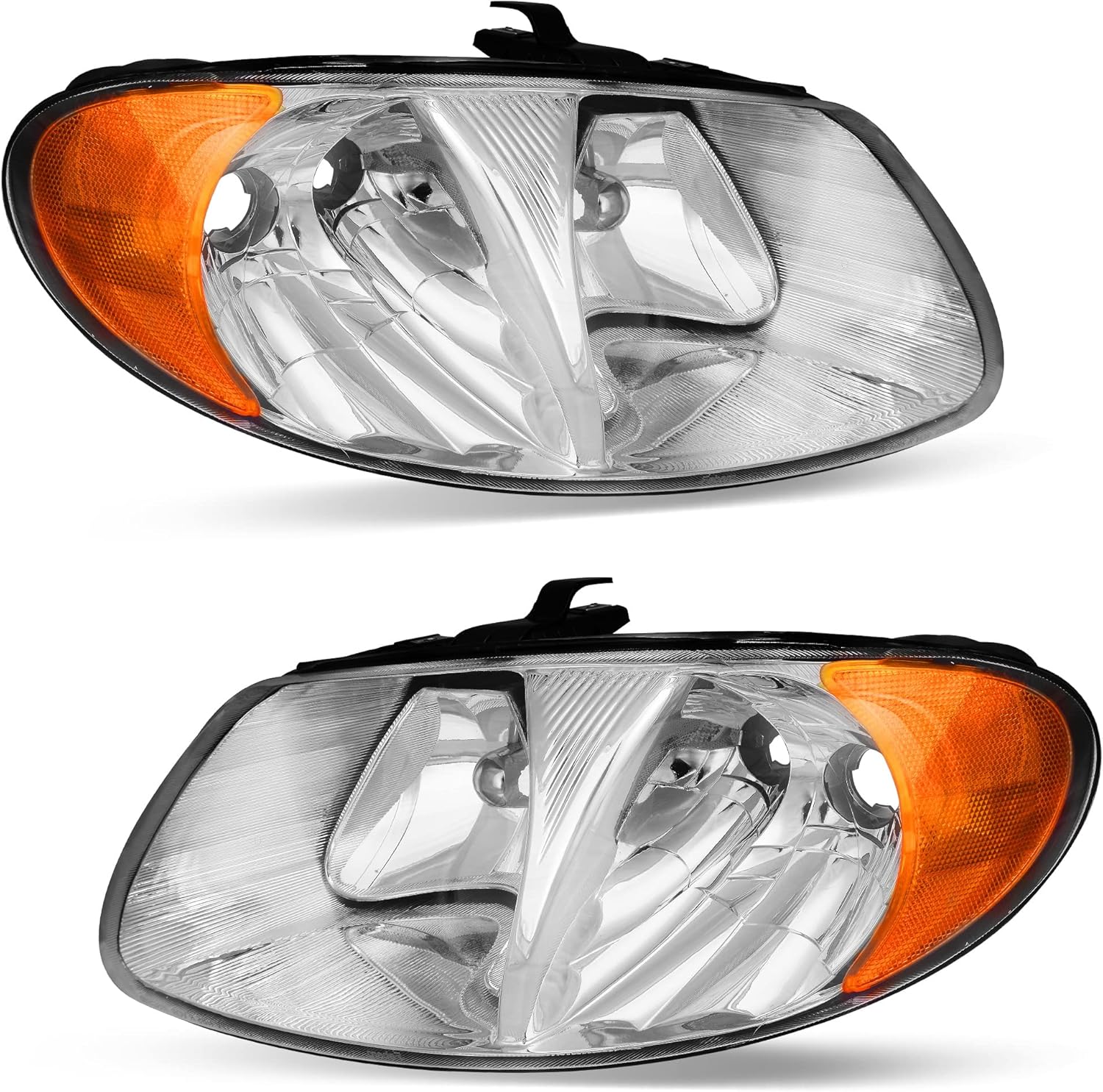 YITAMOTOR Headlight Assembly Compatible with 2001-2007 Dodge Caravan / 01-07 Chrysler Town & Country Headlights w/ Amber Reflectors Chrome Housing Headlamps