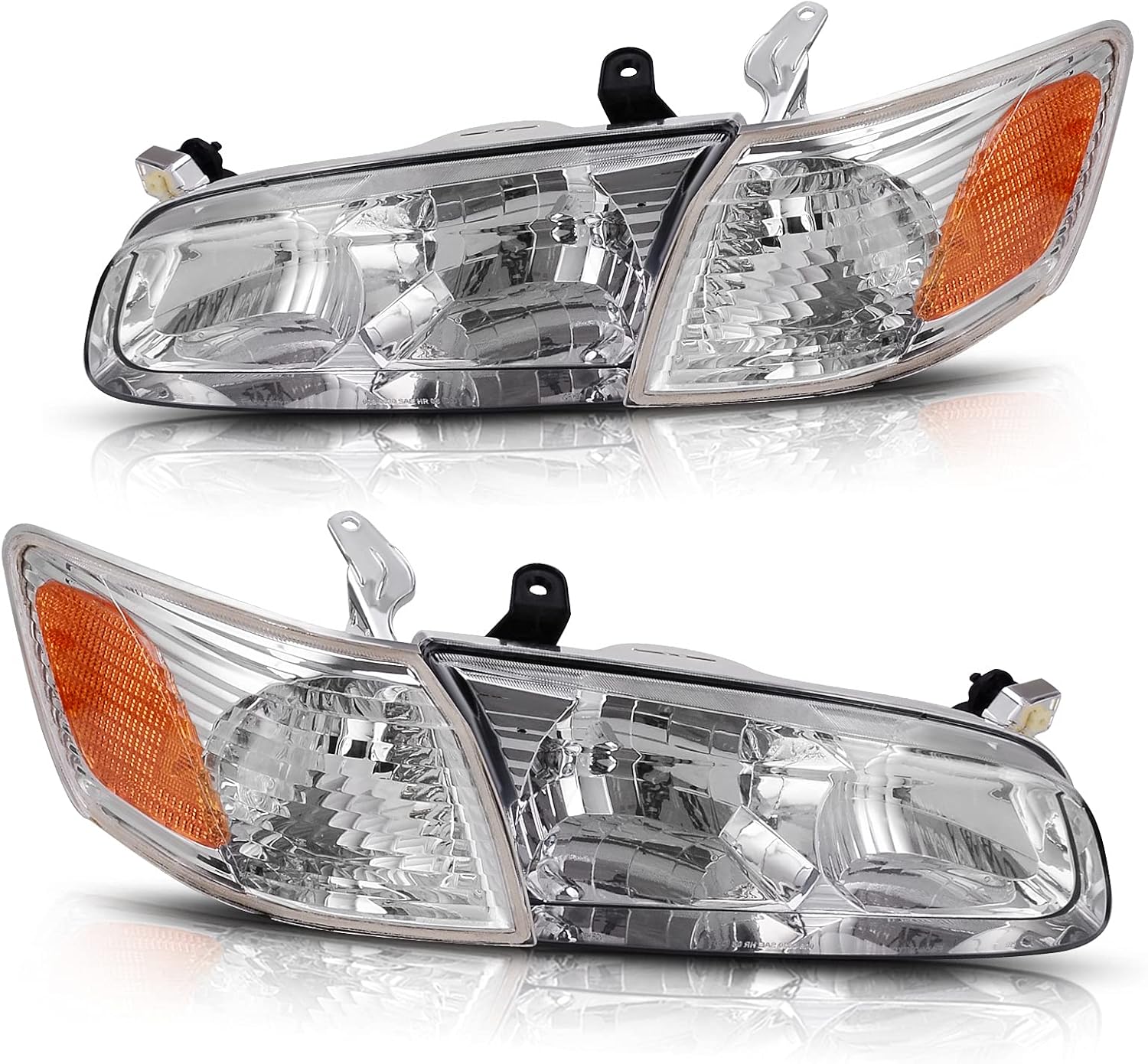 YITAMOTOR Headlights Assembly Compatible with 2000 2001 Camry Headlamp Replacement Pair Driver and Passenger Side Chrome Housing Clear Lens Amber Reflector