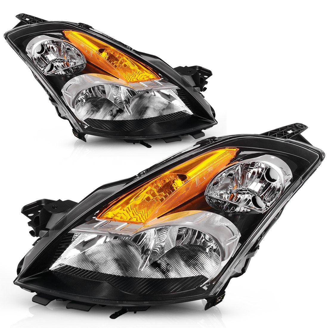 YITAMOTOR Headlight Assembly Compatible with  Nissan Altima 4-Door Sedan 2007-2009 Black Housing with Amber Reflector Clear Lens