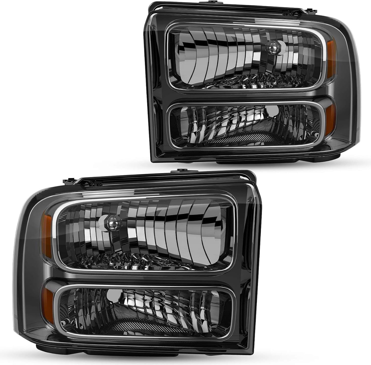 YITAMOTOR Headlights Assembly Compatible with 2005-2007 Ford F250 F350 F450 F550 Super Duty/ 2005 Ford Excursion Chrome Housing Smoke Lens