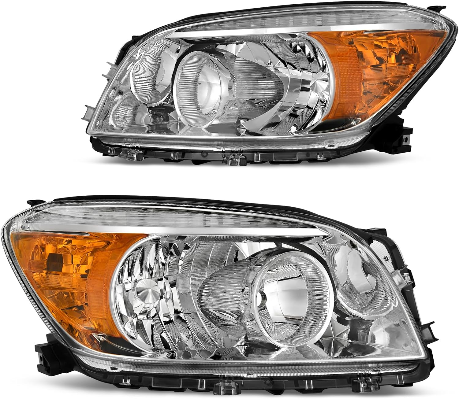 YITAMOTOR Headlights Assembly Pair Compatible with 2006 2007 2008 Toyota RAV4 Headlamps Aftermarket Replacement Chrome Housing Amber Reflector Clear Lens