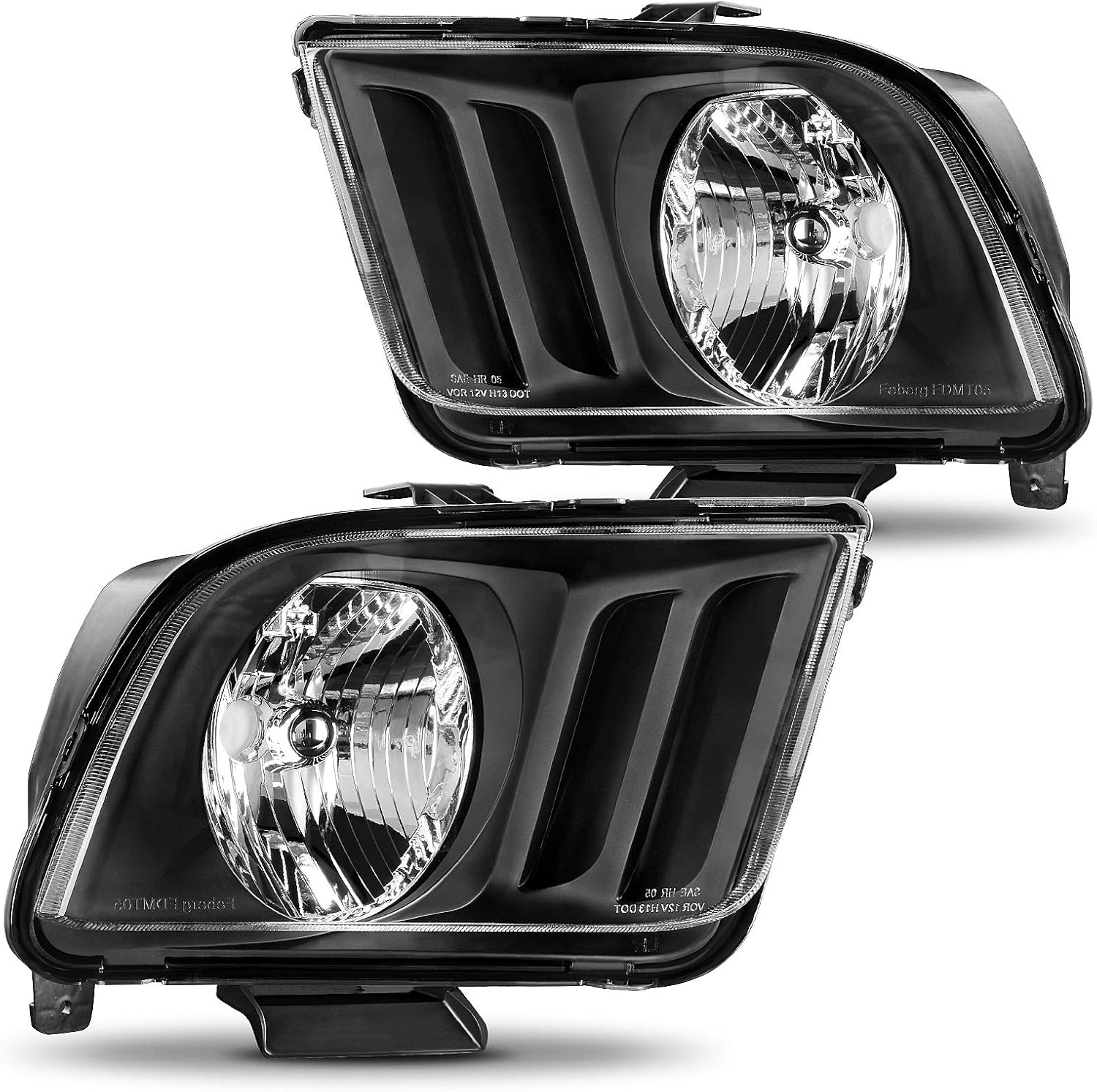 YITAMOTOR Headlight Aseembly Compatible with 2005-2009 Ford Mustang Black Housing Clear Lens Driver and Passenger Side