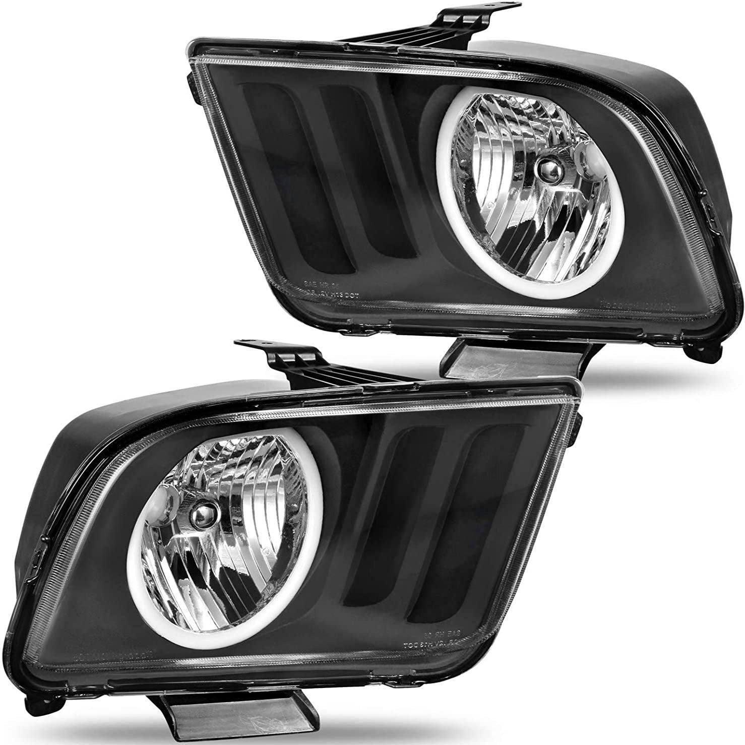 YITAMOTOR LED DRL Headlight Assembly Compatible with 2005-2009 Ford Mustang Headlamp Replacement Black Housing Pair (Passenger and Driver Side)