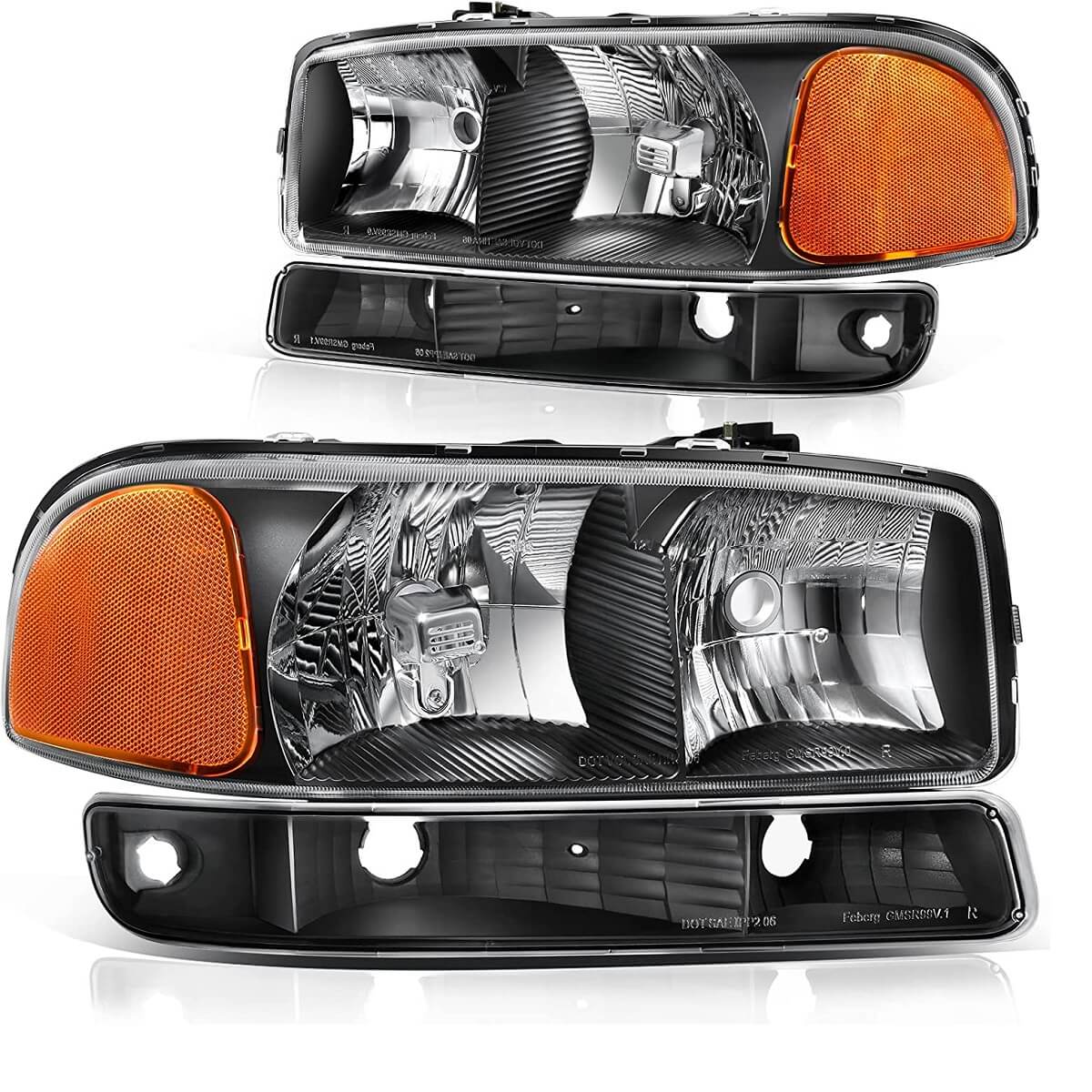 YITAMOTOR Headlight Assembly Compatible with 1999-2006 GMC Sierra 1500 2500/2007 GMC Sierra 1500&1500HD&2500HD&3500 Classic / 00-06 Yukon Headlights Black Housing Amber Reflector Clear Lens