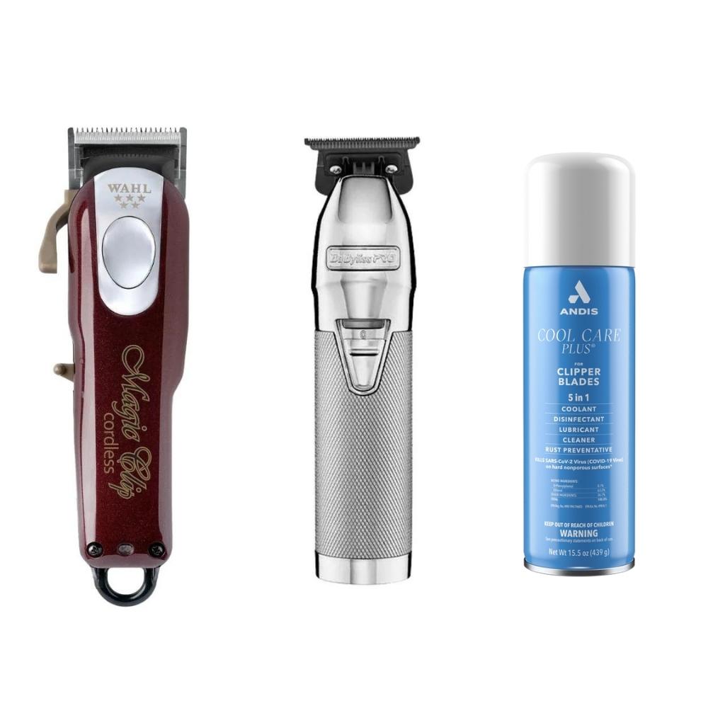 Wahl Magic Clip Cordless & BaBylissPRO SilverFX Trimmer with Andis Cool Care