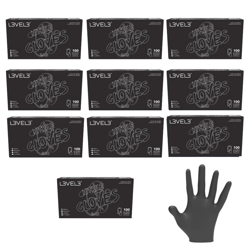 L3VEL3 Professional Nitrile Gloves Black - 10 Pack, 1000 ct