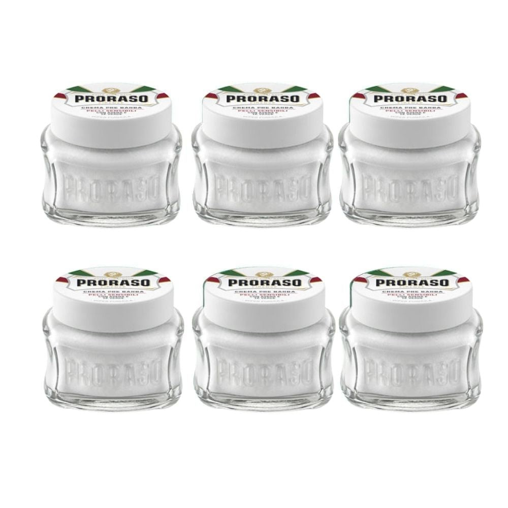 Proraso Pre Shave Cream Sensitive Skin - White 3.6 oz - 6 Pack