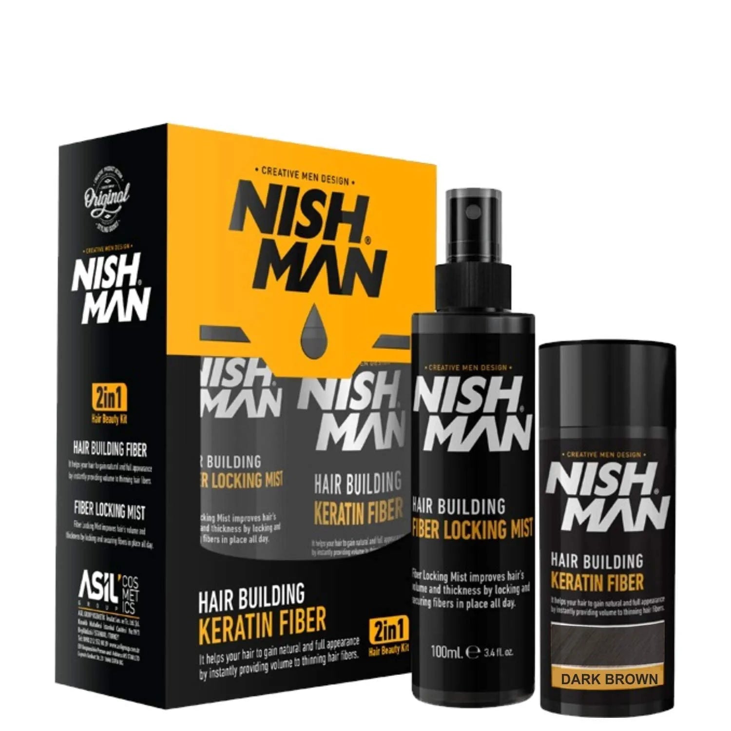 Nishman Hair Building Keratin Fiber & Locking Mist Set - Dark Brown