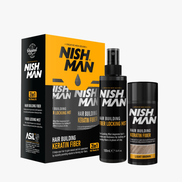 Nishman Hair Building Keratin Fiber & Locking Mist Set - Light Brown