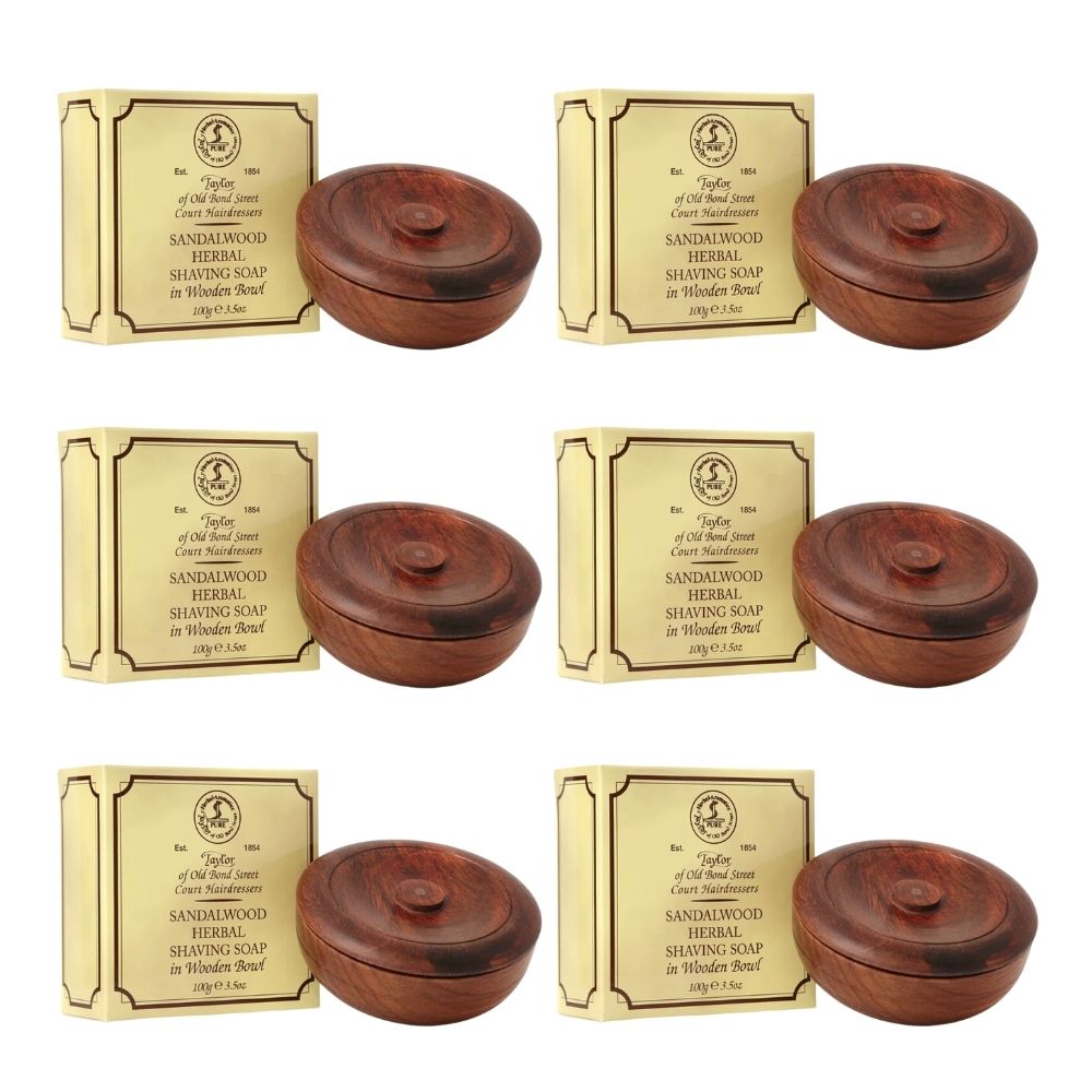 Taylor of Old Bond Street Sandalwood Shaving Soap in Wooden Bowl 3.5 oz - 6 Pack