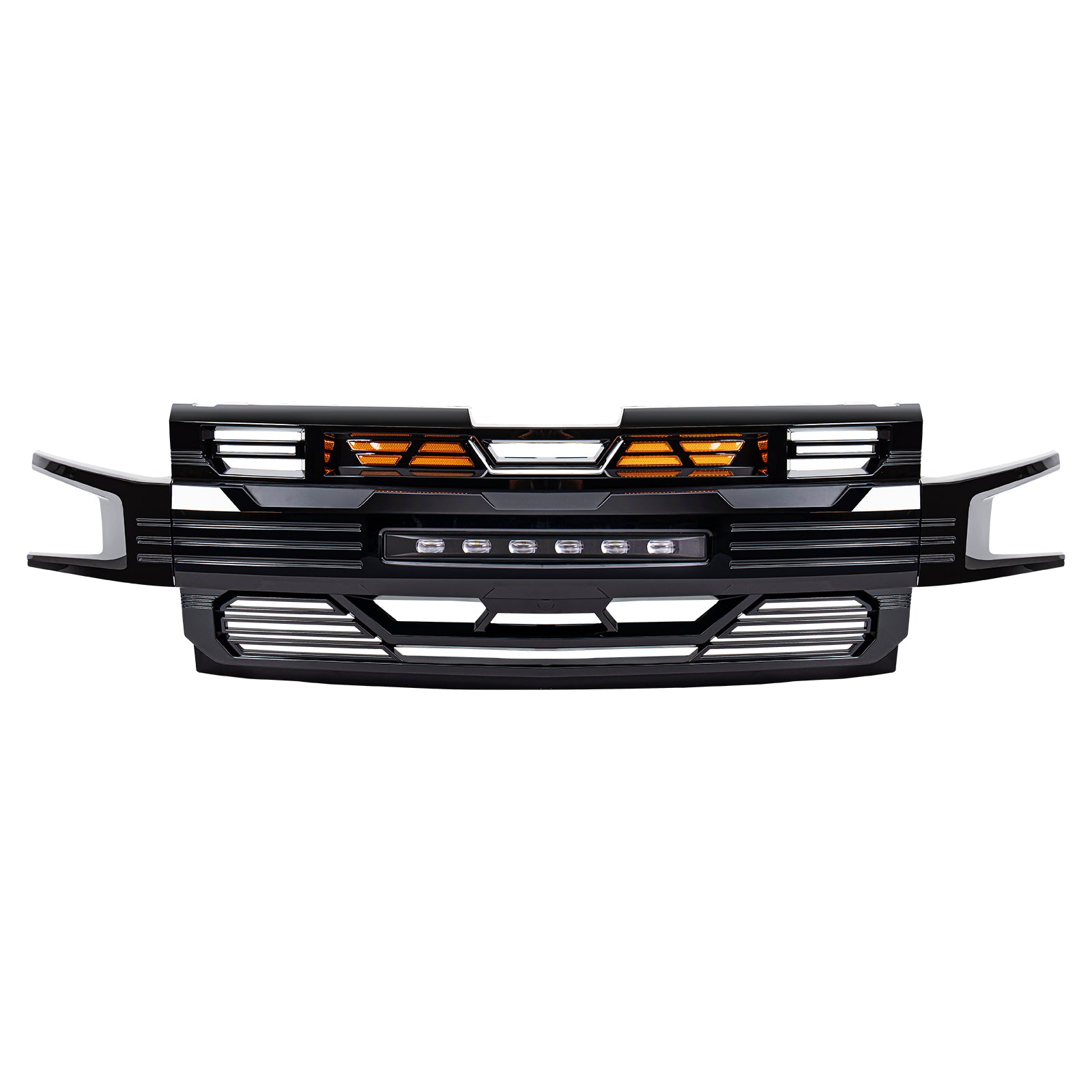 Armor Grille W/ Off-Road Lights - Glossy Black For 2019-2021 Chevy Silverado 1500