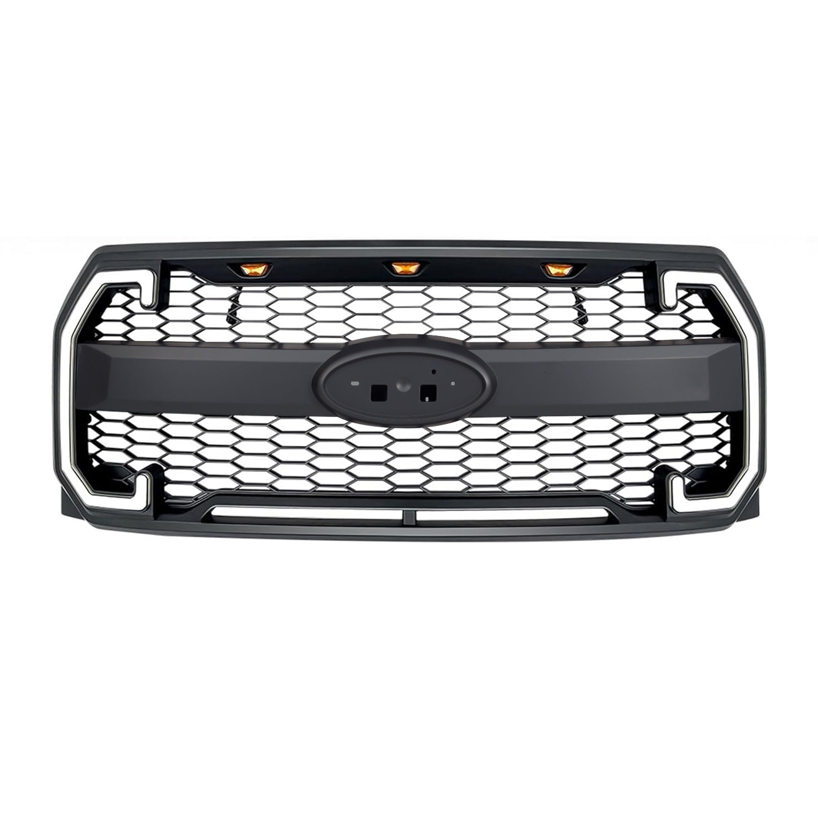 Raptor Style Mesh Grille W/Drl & Turn Signal Lights Emblem Base For 2015-2017 Ford F150