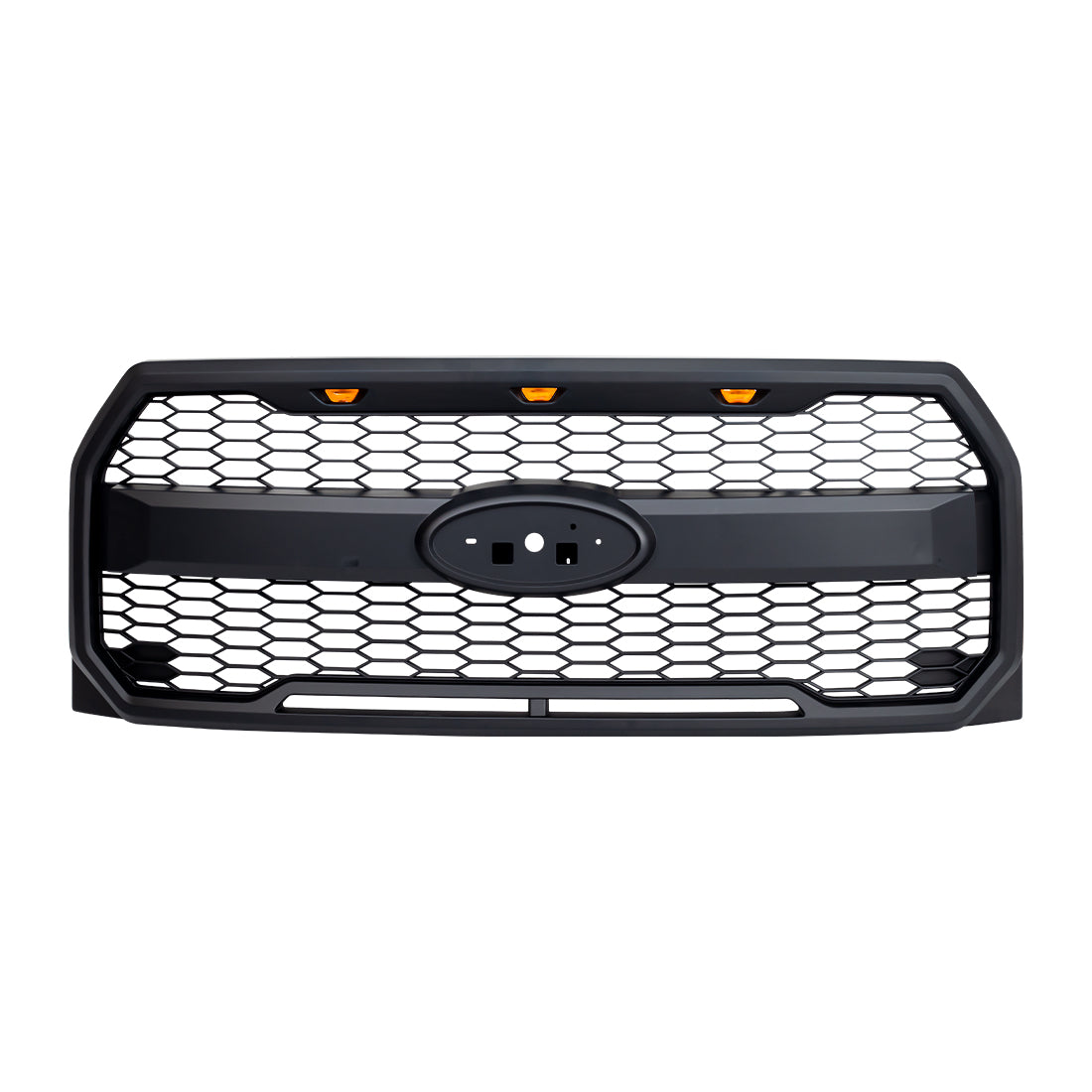 Raptor Style Mesh Grille W/Amber Lights & Emblem Base For 2015-2017 Ford F150